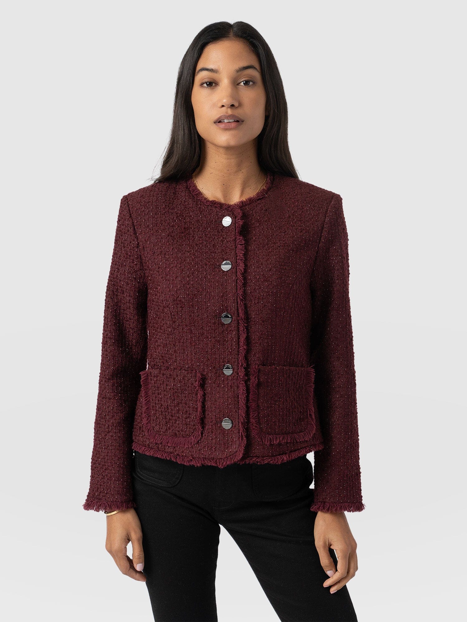 Ashby Jacket Maroon - Women's Jackets | Saint + Sofia® UK