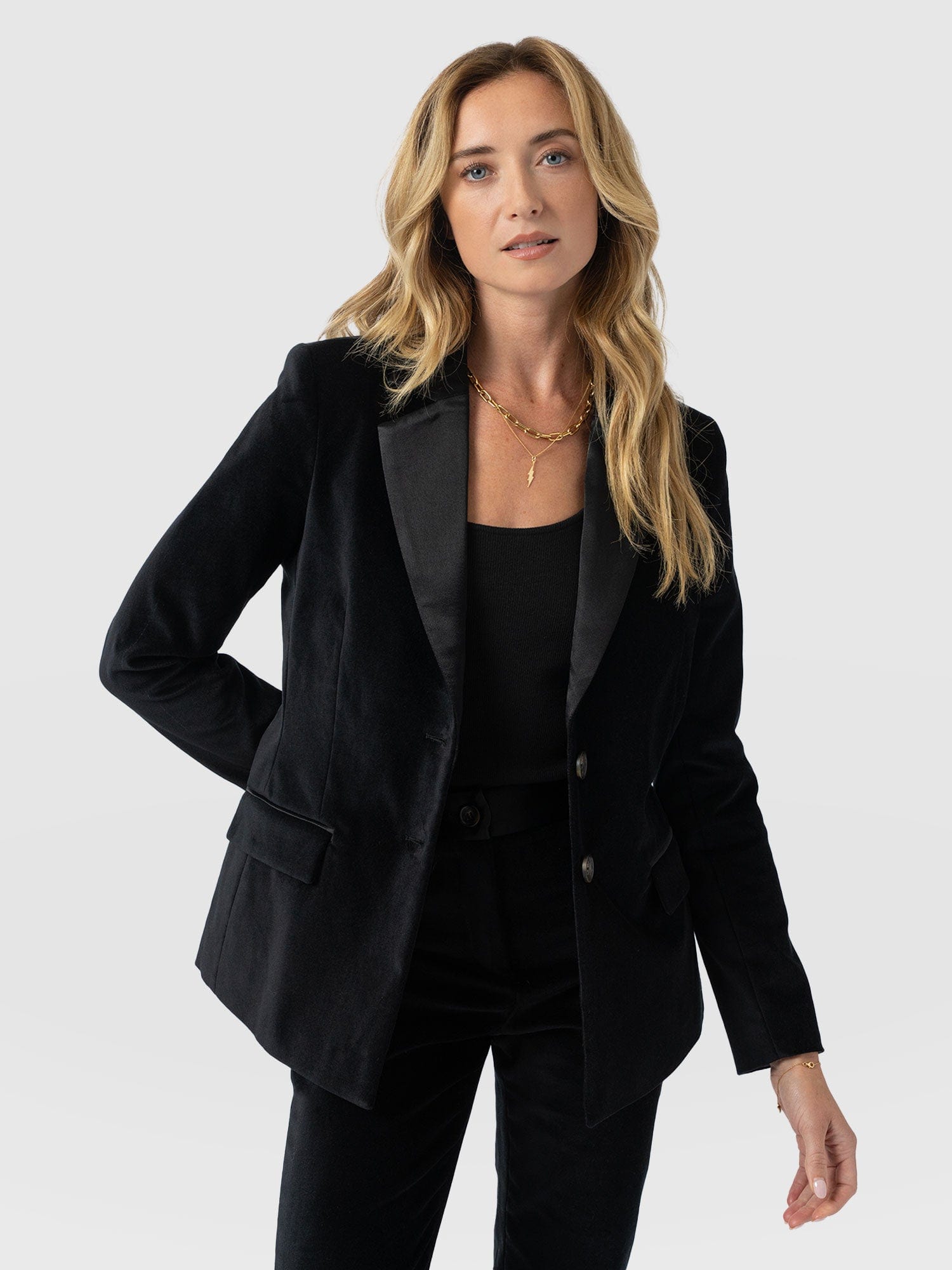 Axel Single Breasted Blazer - Black Velvet - Women's Jackets | Saint + Sofia® UK