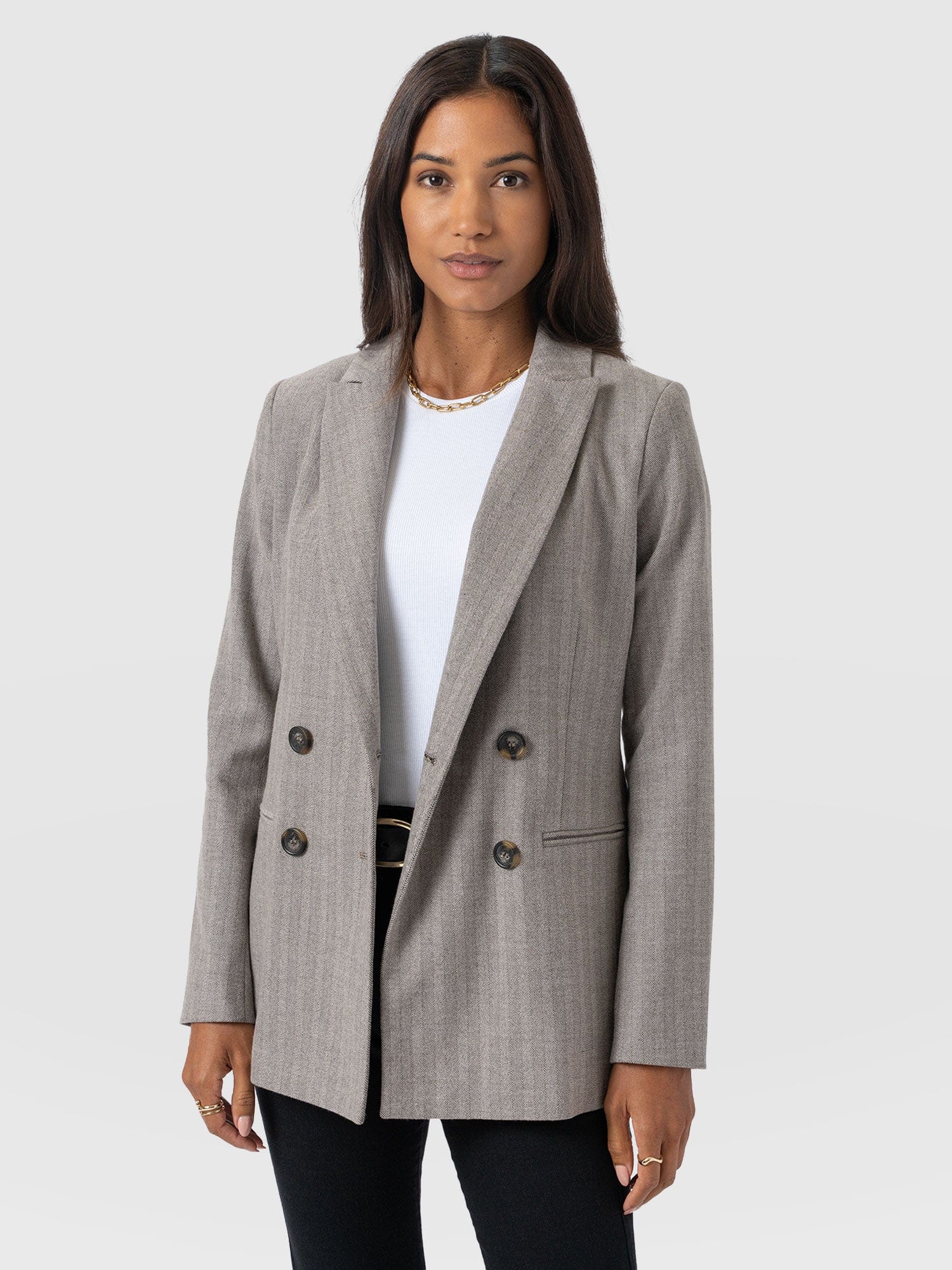 Cambridge Blazer - Brown Herringbone - Women's Jackets | Saint + Sofia® UK
