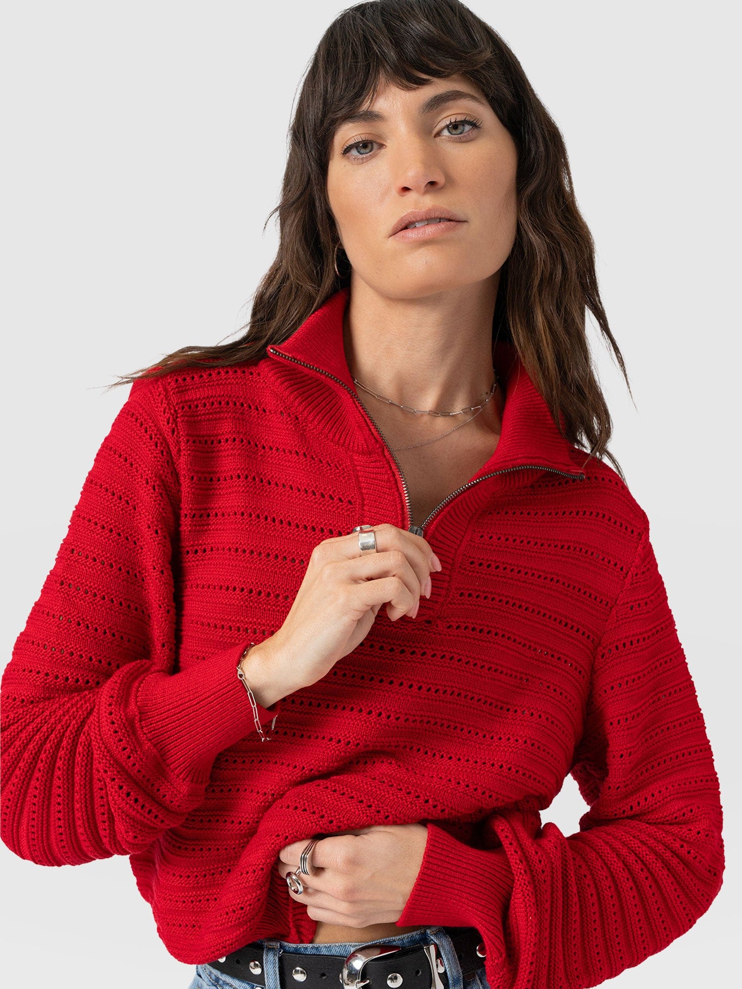 Ester Quarter Zip Knit - Red