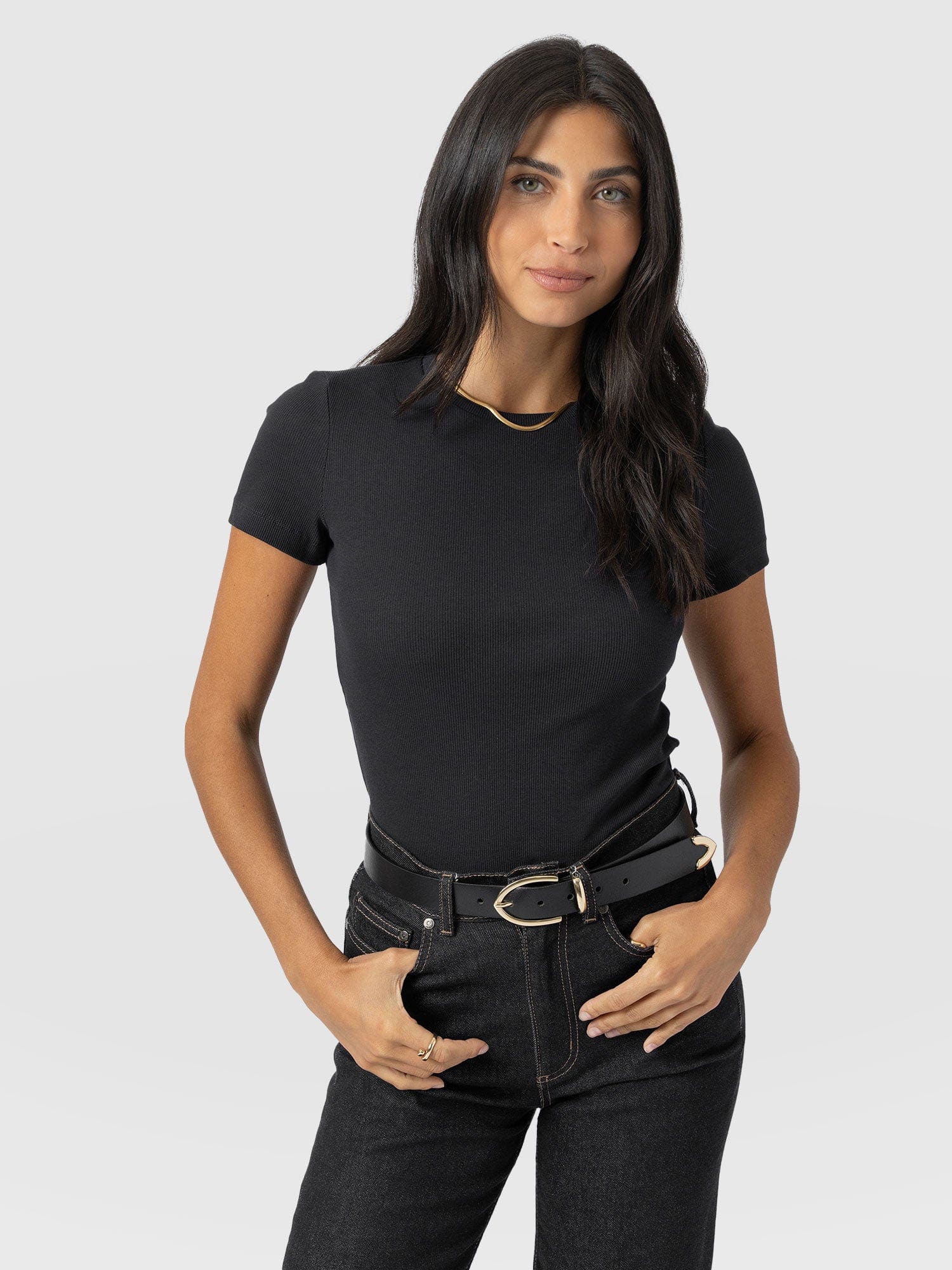 Ribbed Short Sleeve Tee - Black - Women's T-shirts | Saint + Sofia? UK