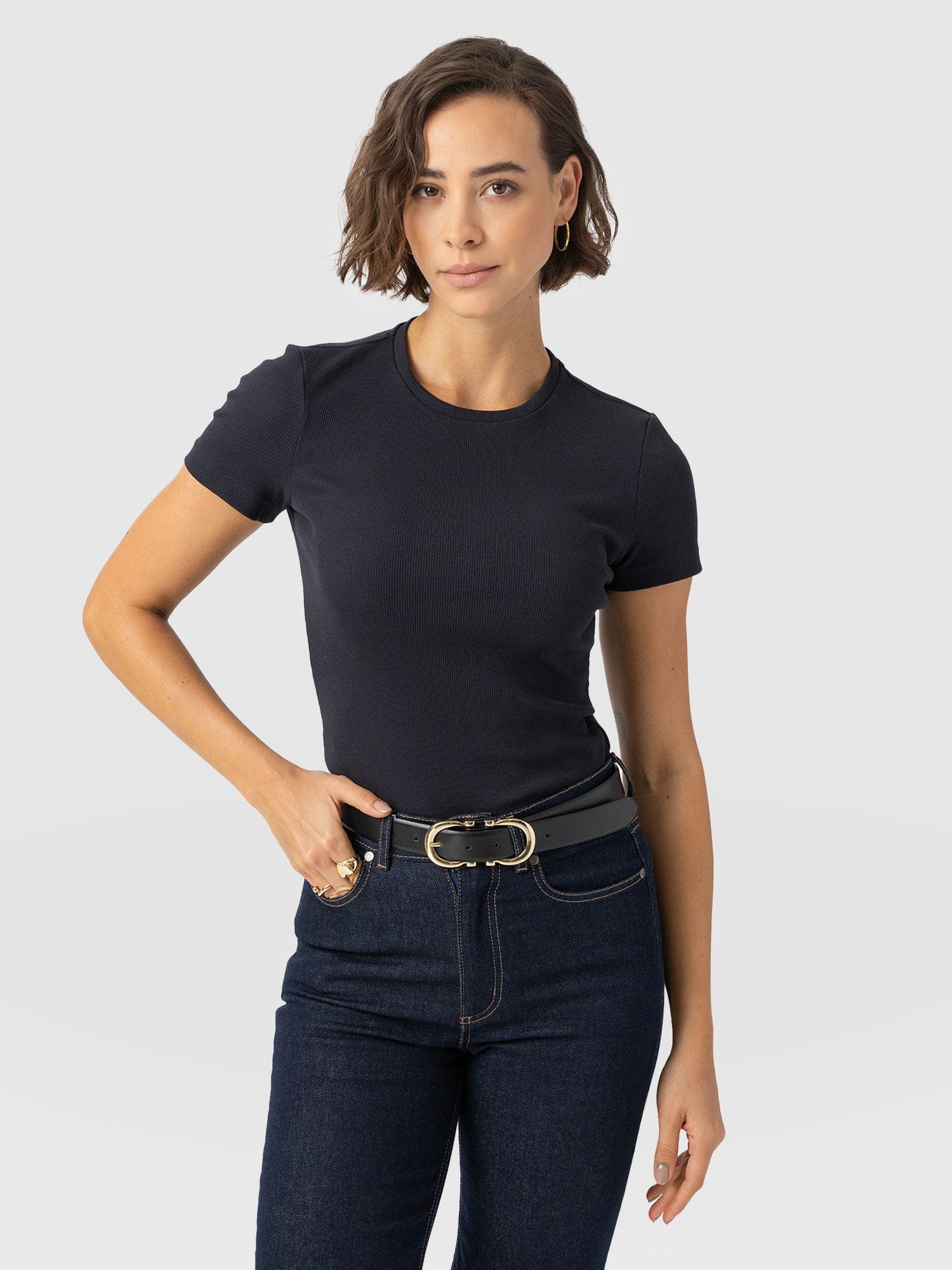 Ribbed Short Sleeve Tee - Navy - Women's T-shirts | Saint + Sofia? UK