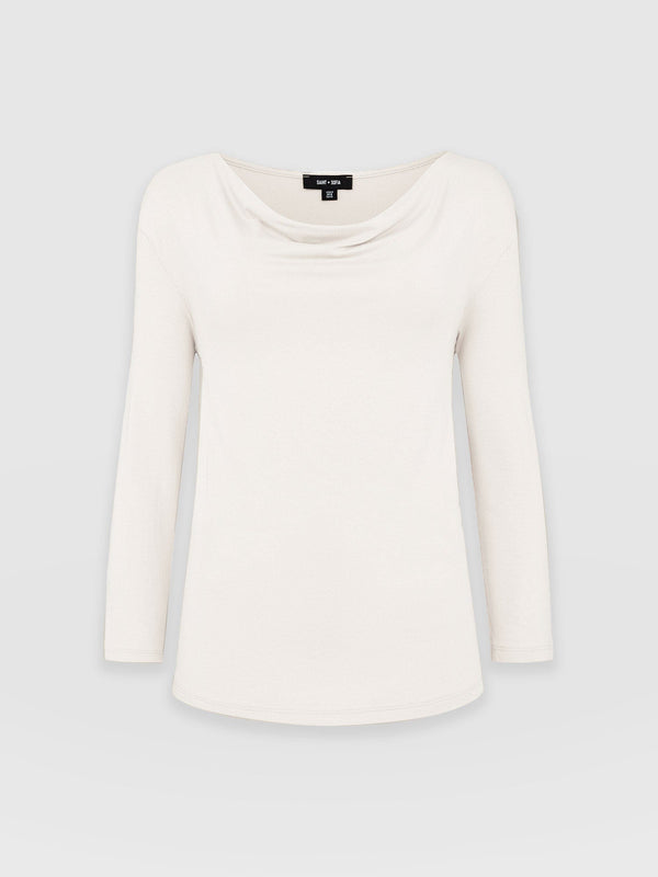 Cowl Neck Tee Long Sleeve - Cream