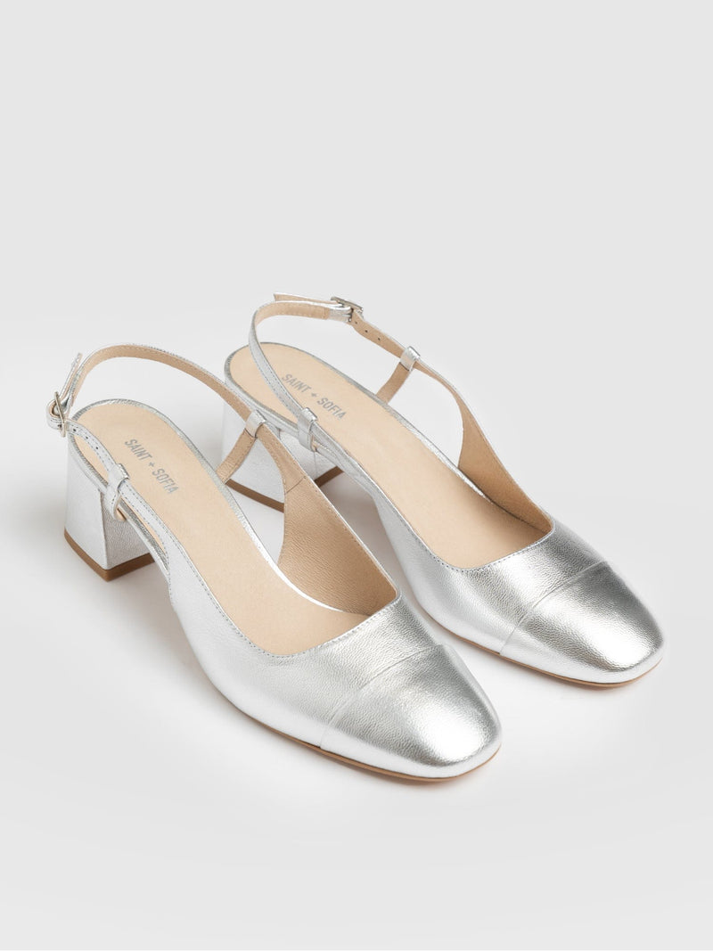 Odette Block Heel Sling Back - Silver