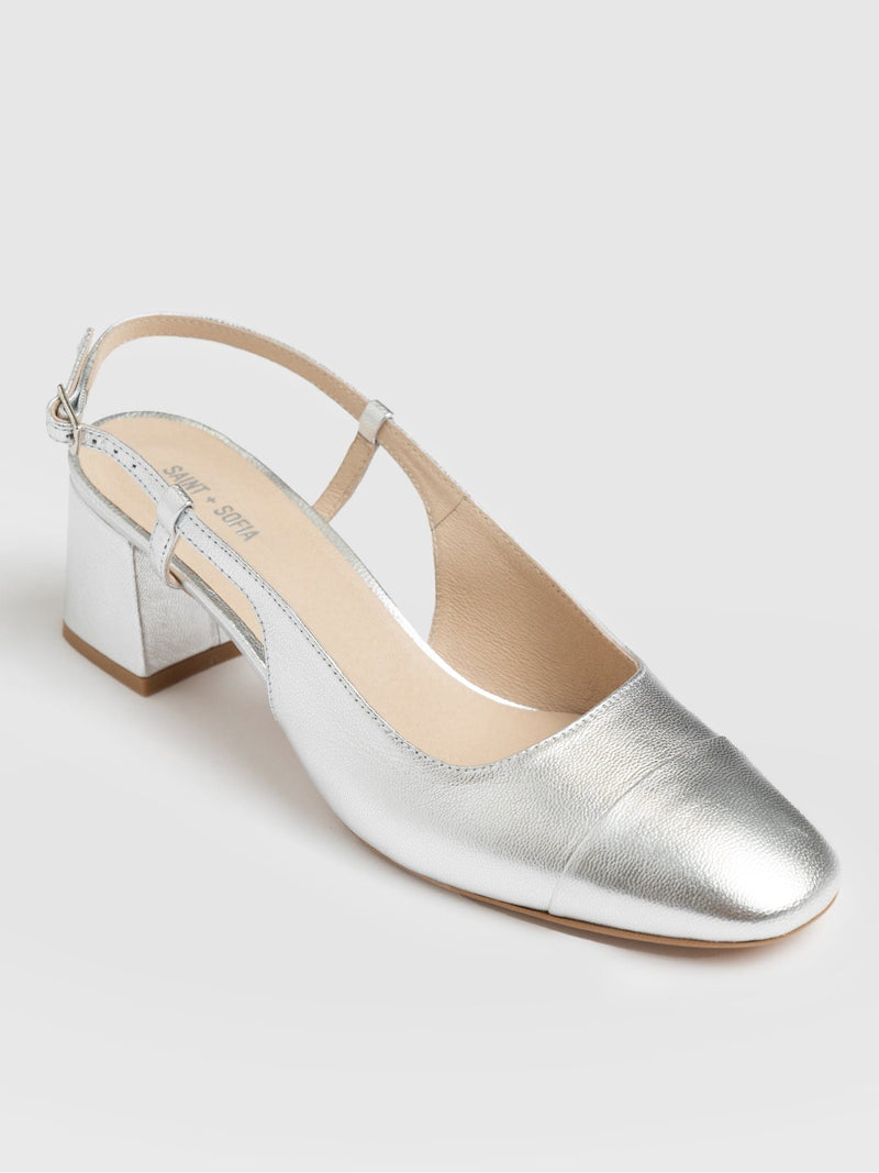 Odette Block Heel Sling Back - Silver