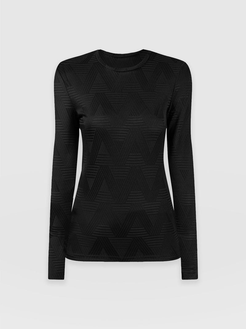 Darcey Long Sleeve Tee - Black Jacquard