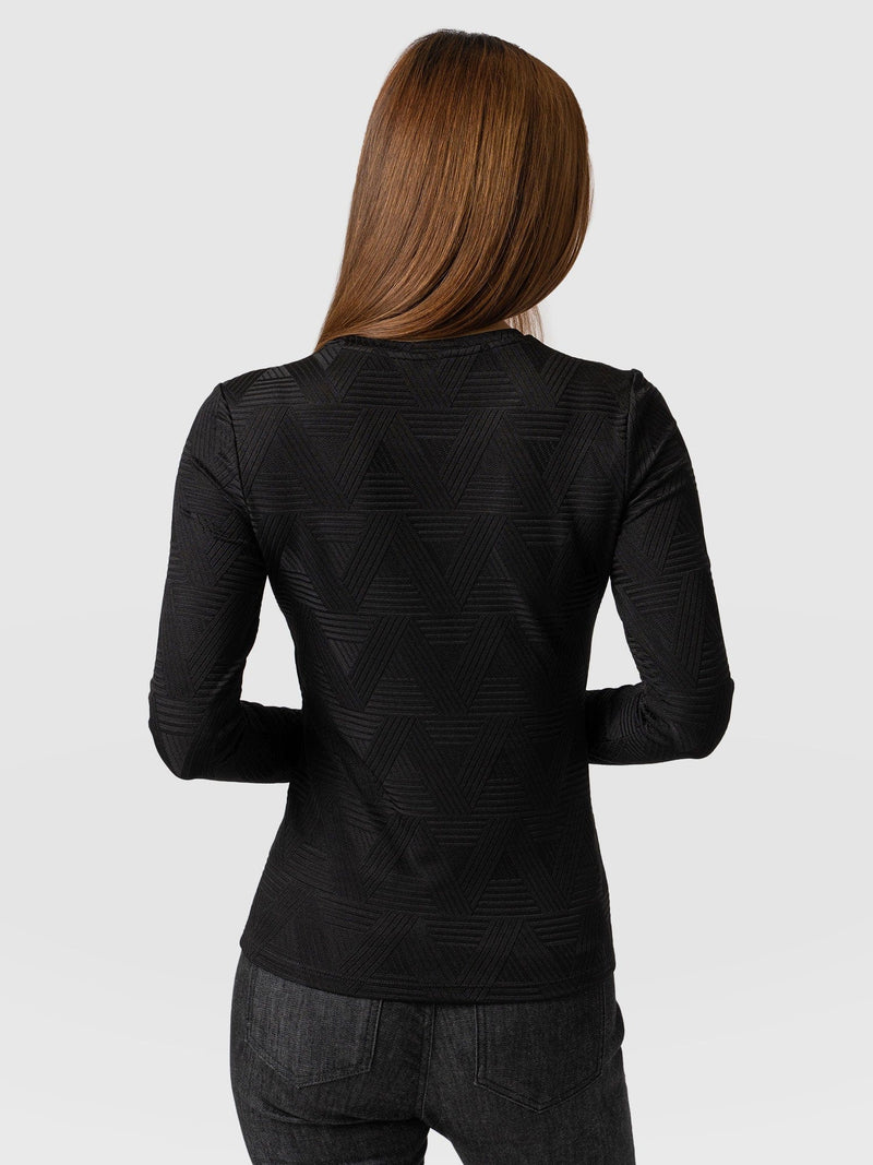 Darcey Long Sleeve Tee - Black Jacquard