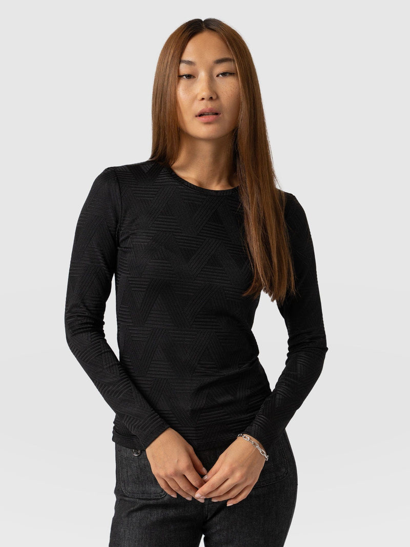 Darcey Long Sleeve Tee - Black Jacquard