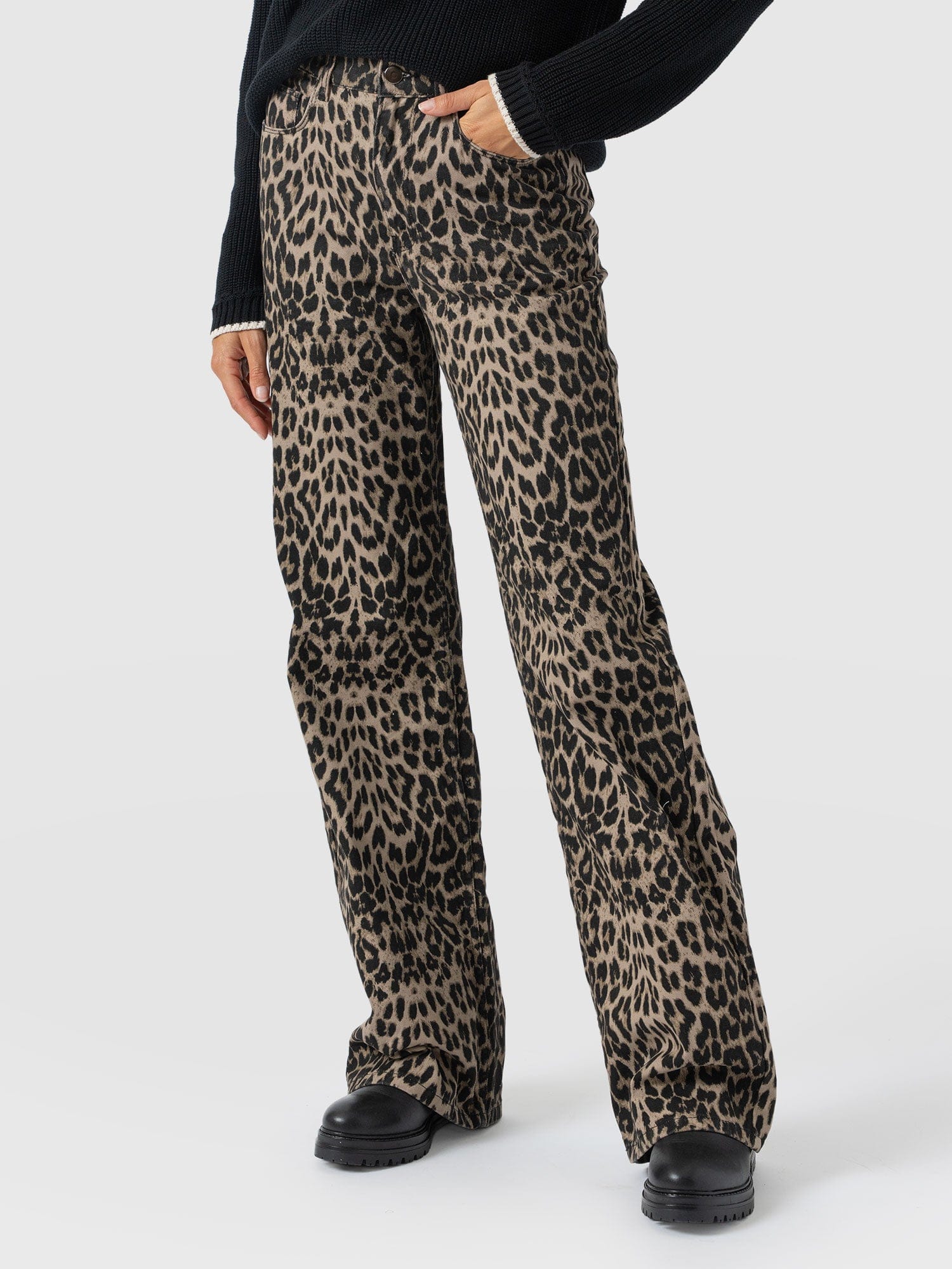 Adjustable Wide Leg Jean - Leopard