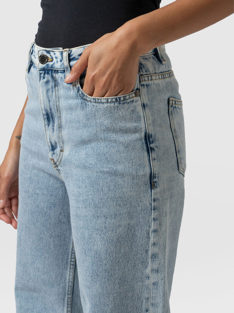 Adjustable Wide Leg Jeans - Pale Blue