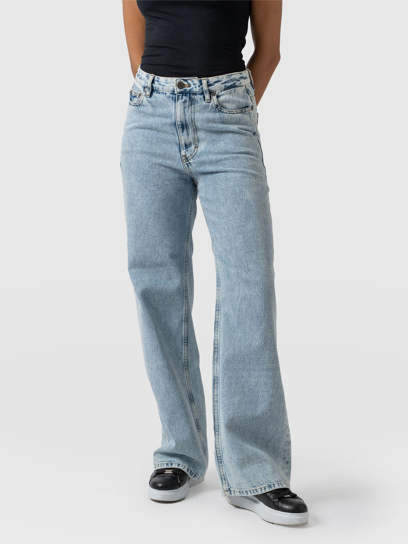 Adjustable Wide Leg Jeans - Pale Blue