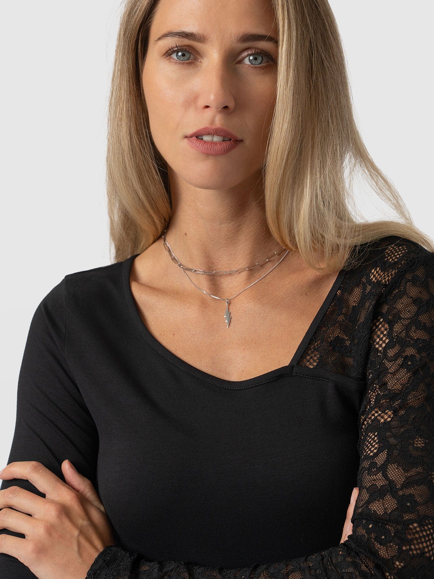 Aimee Cut Out Long Sleeve Tee Black Lace - Women's T-Shirts | Saint + Sofia® UK