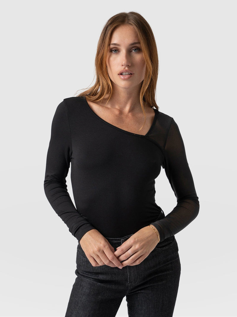 Aimee Cut Out Long Sleeve Tee - Black