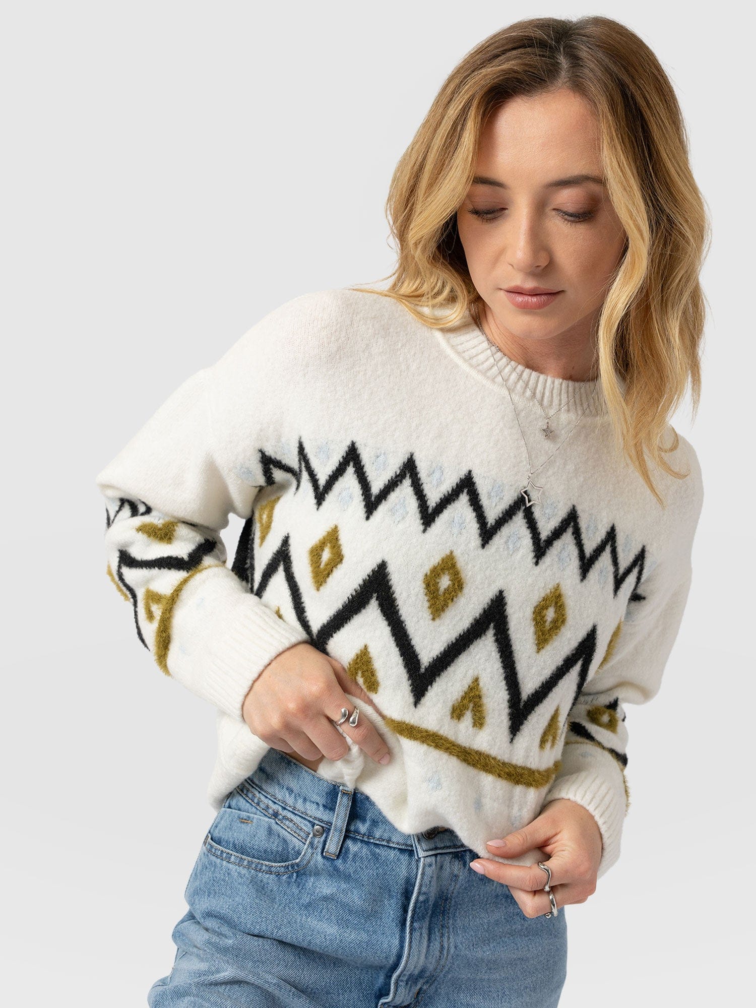 Allana Fairisle Jumper - White - Women's Jumpers | Saint + Sofia® UK
