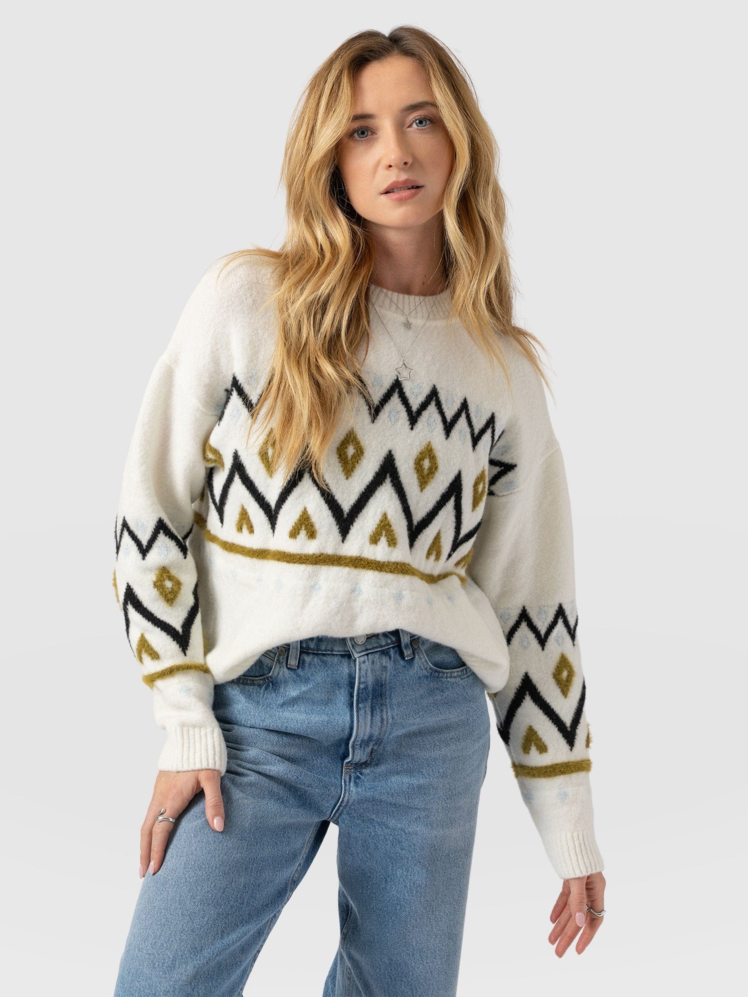 Allana Fairisle Jumper - White - Women's Jumpers | Saint + Sofia® UK