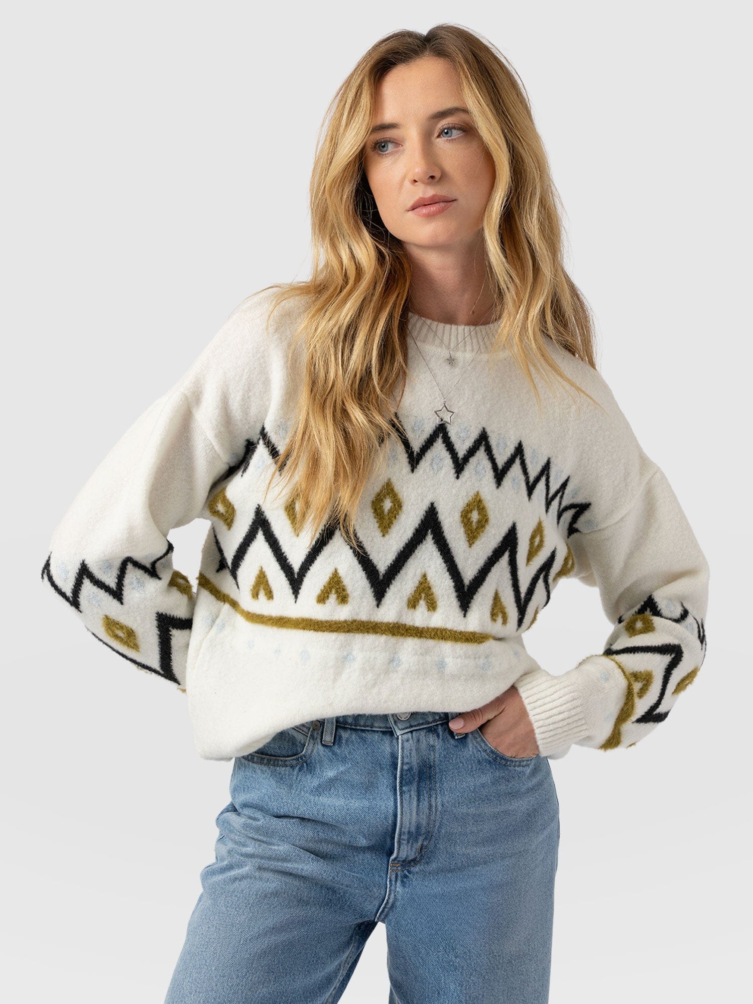 Allana Fairisle Jumper - White - Women's Jumpers | Saint + Sofia® UK