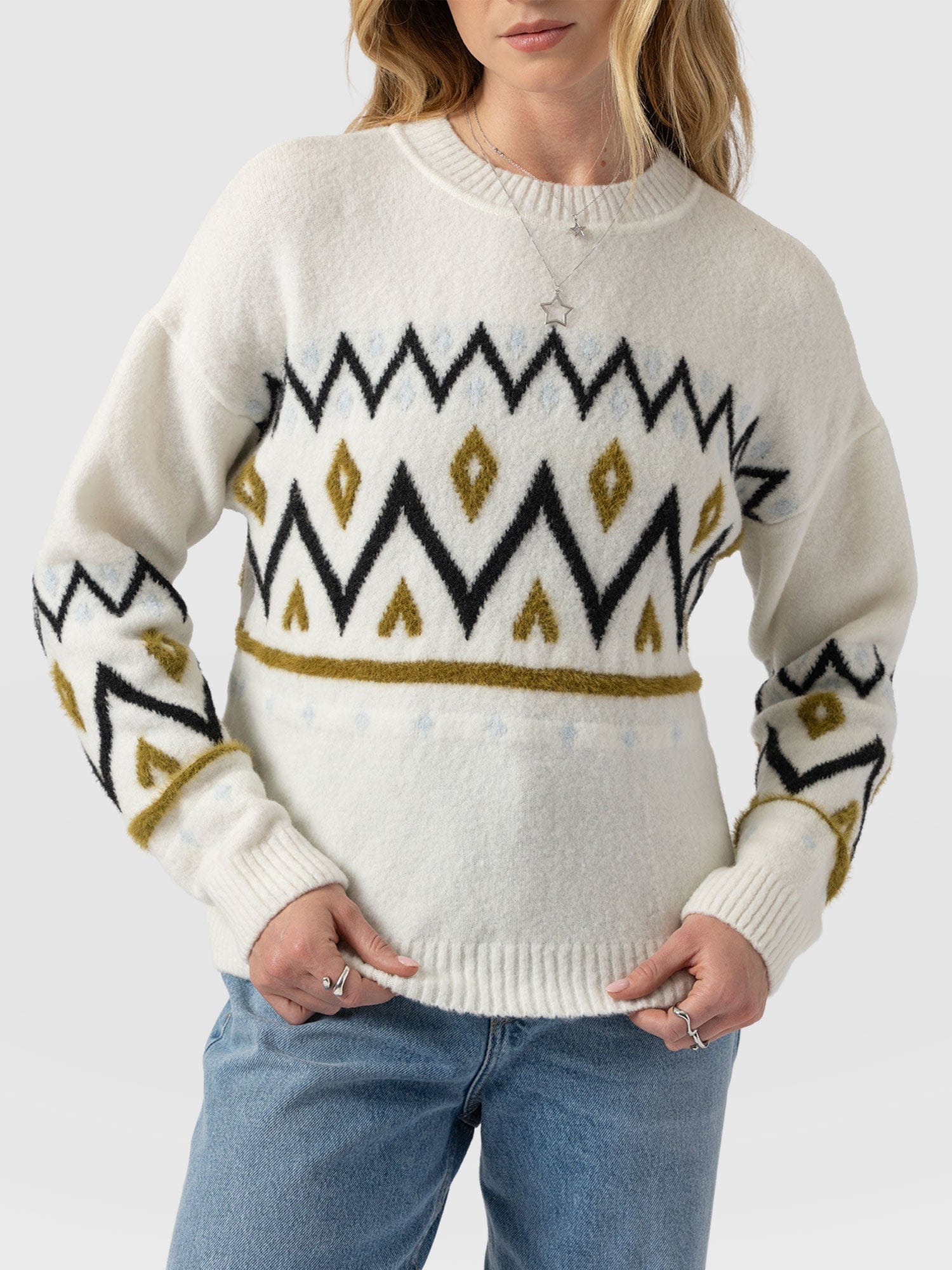 Allana Fairisle Jumper - White - Women's Jumpers | Saint + Sofia® UK