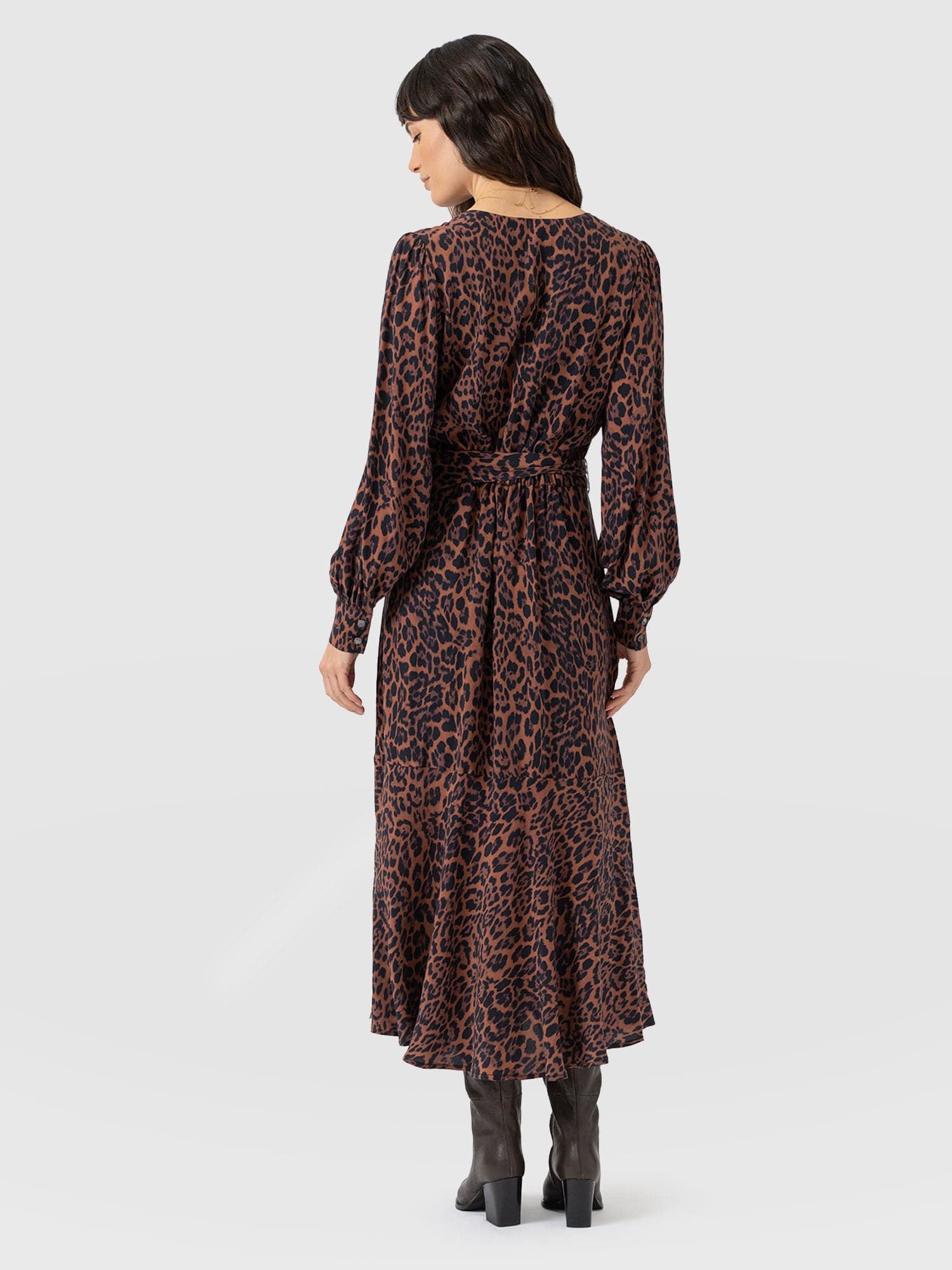 Allegra V Neck Dress - Brown Leopard