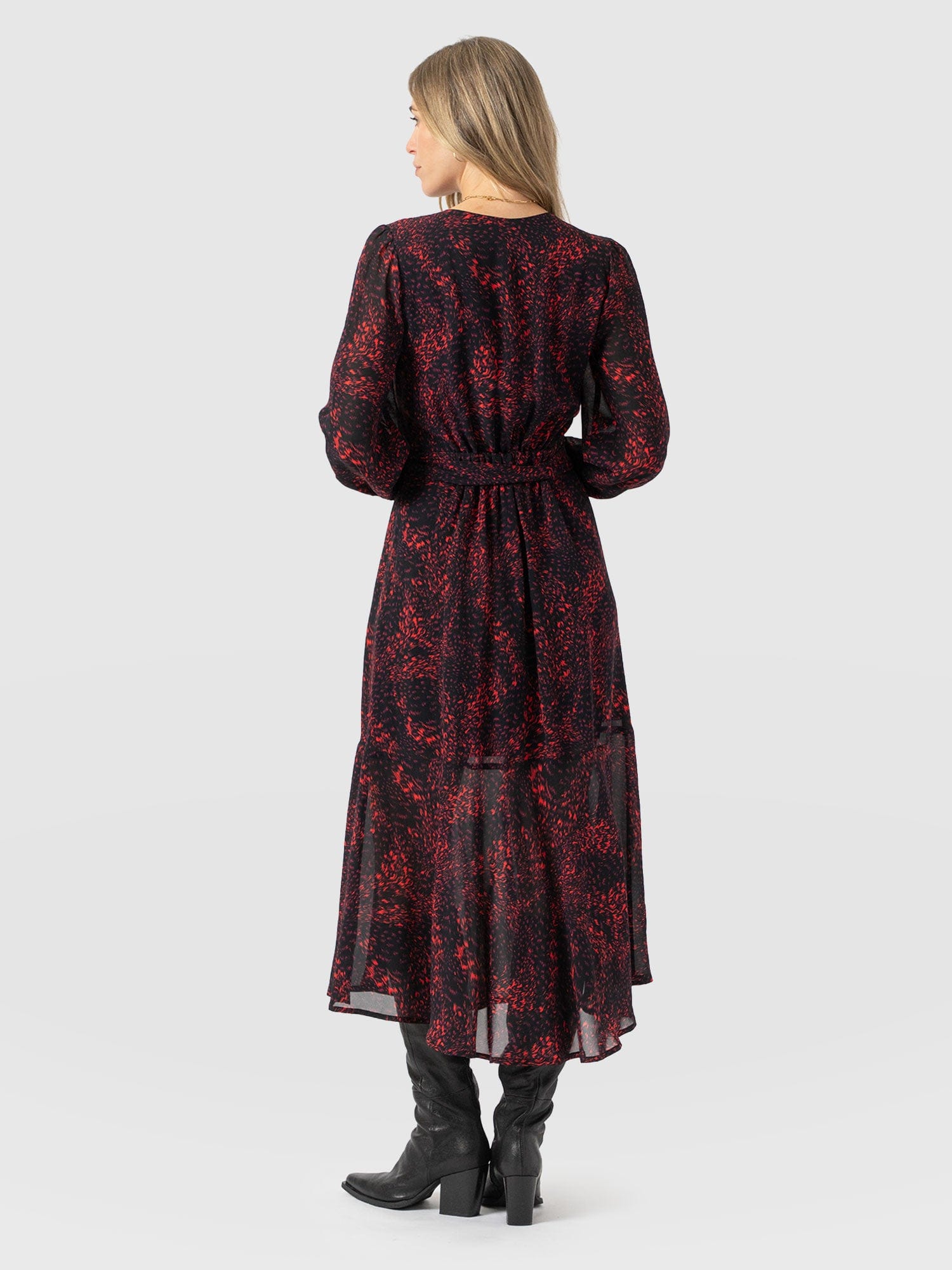 Allegra V Neck Dress - Red Fade Spot