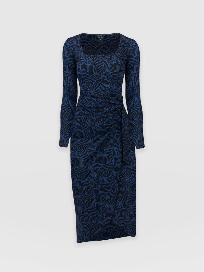 Amelia Wrap Dress - Blue Leaf