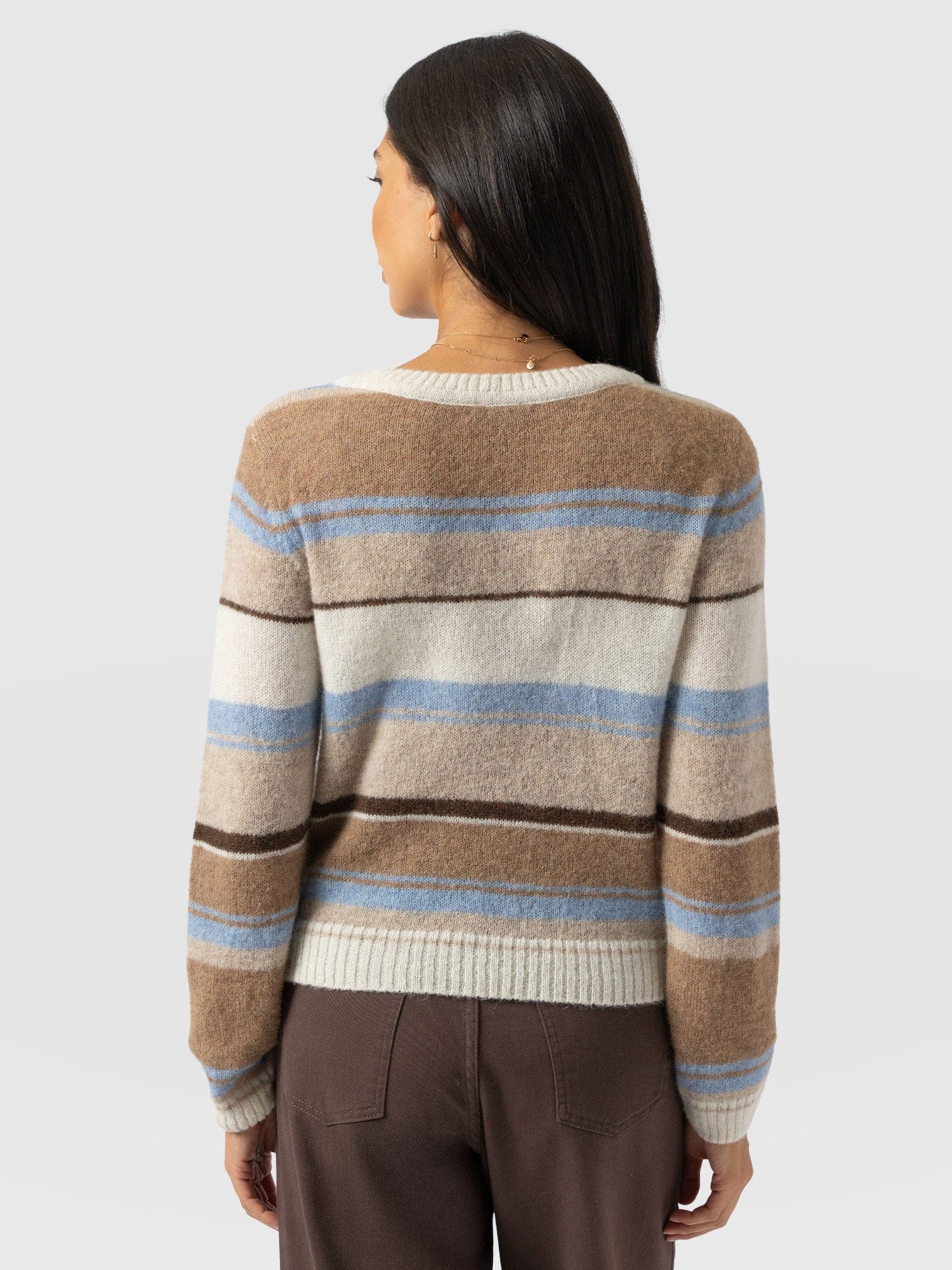 Ariella Boat Neck Jumper - Blue/Brown Stripe