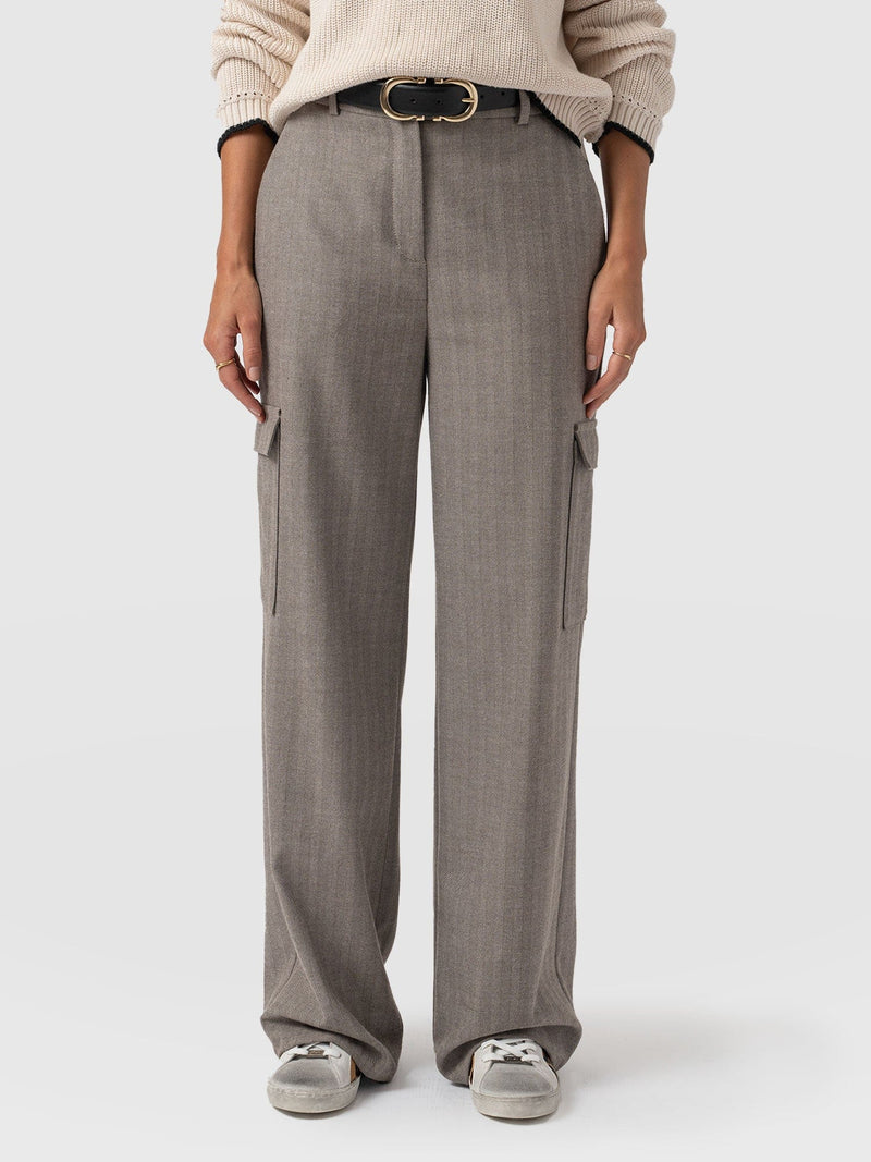 Astrid Cargo Pant - Brown Herringbone