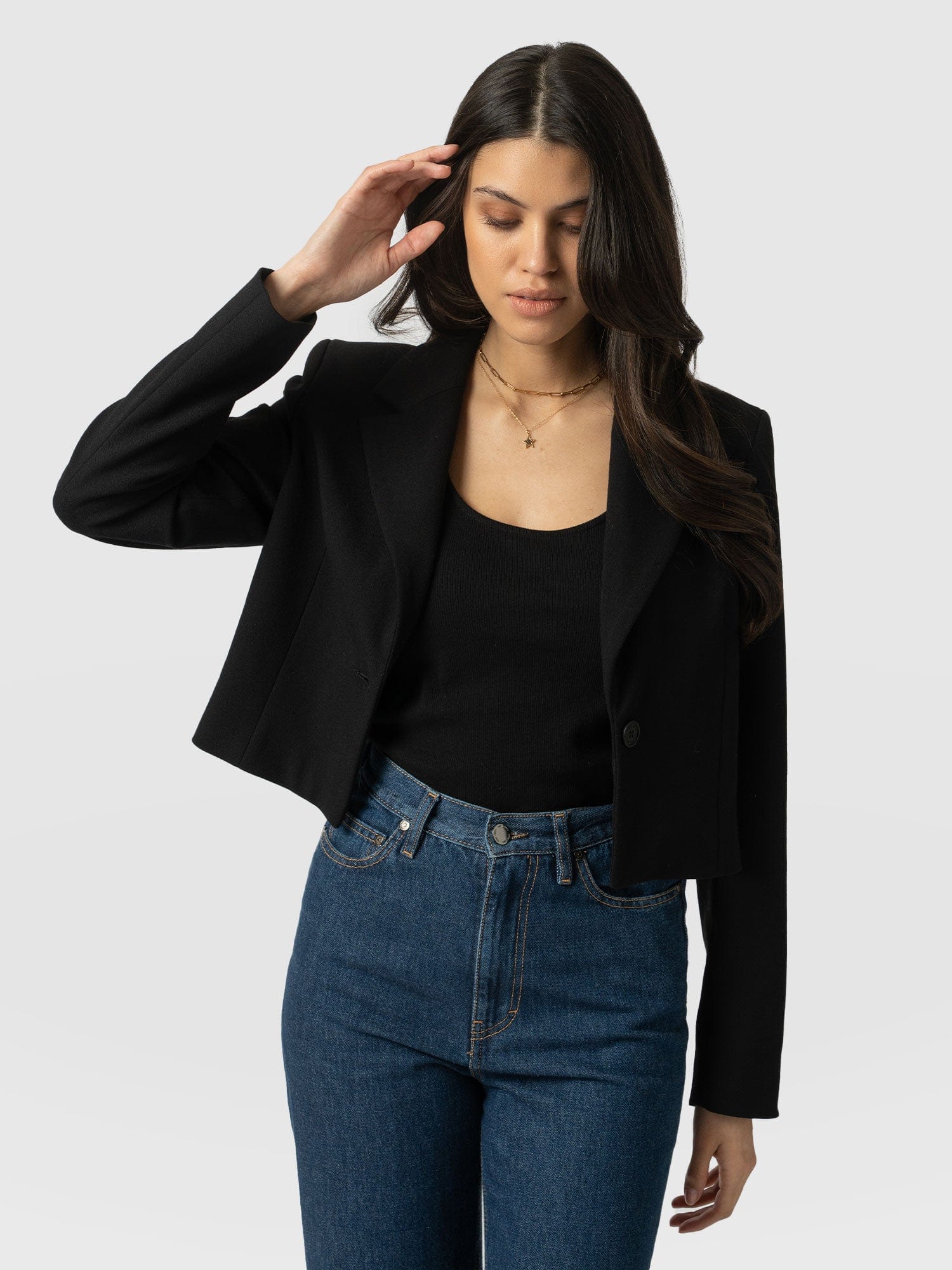 Astrid Cropped Blazer Black - Women's Blazers | Saint + Sofia® UK