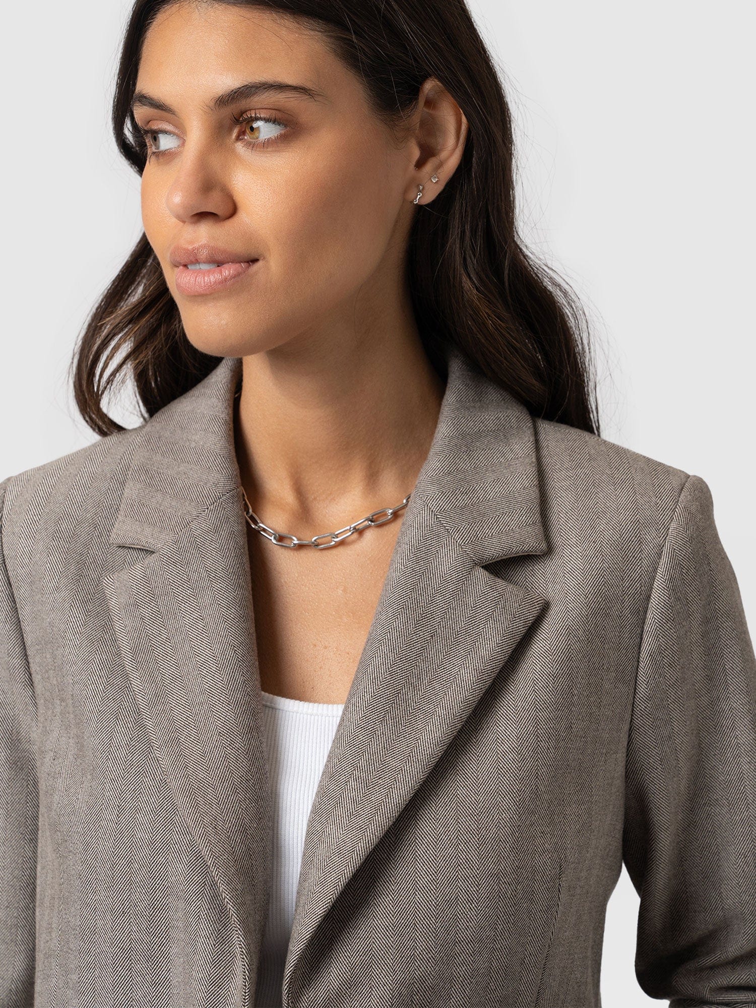 Astrid Cropped Blazer Brown Herringbone - Women's Blazers | Saint + Sofia® UK