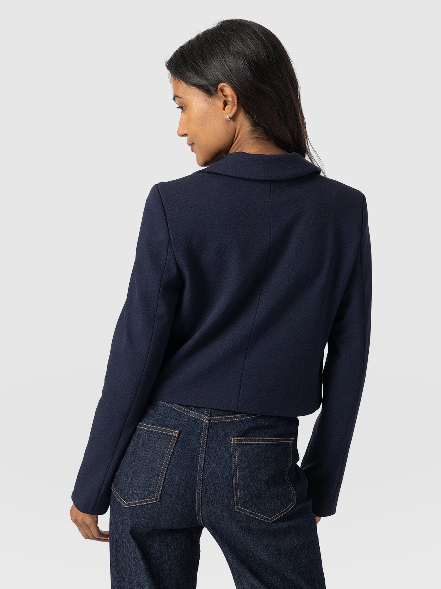 Astrid Crop Blazer Navy - Women's Blazers | Saint + Sofia® UK