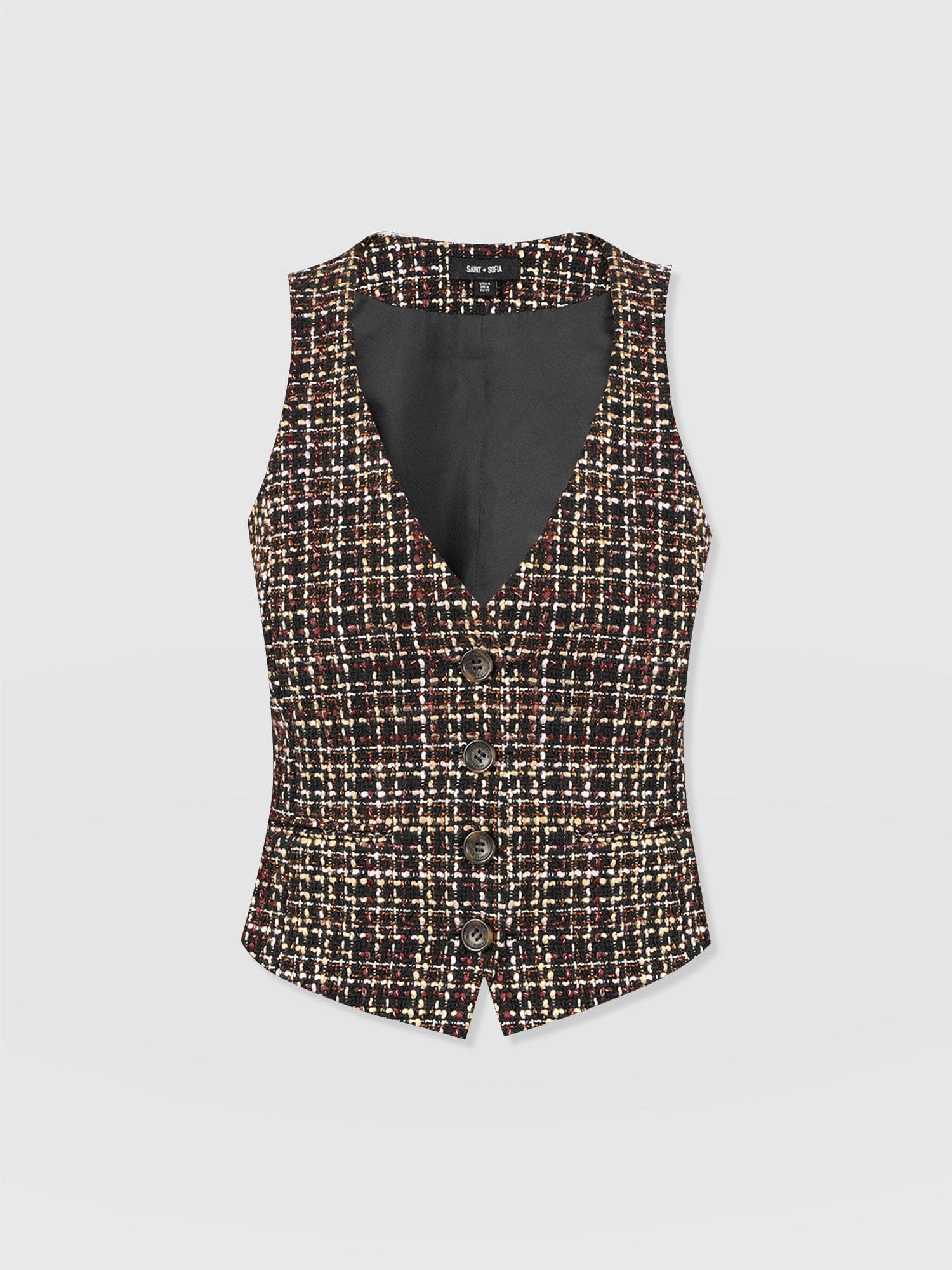 Astrid Waistcoat - Black/Burgundy/Gold Boucle - Women's Jackets | Saint + Sofia® UK