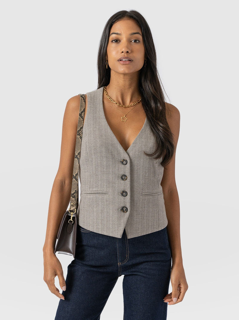 Astrid Waistcoat - Brown Herringbone