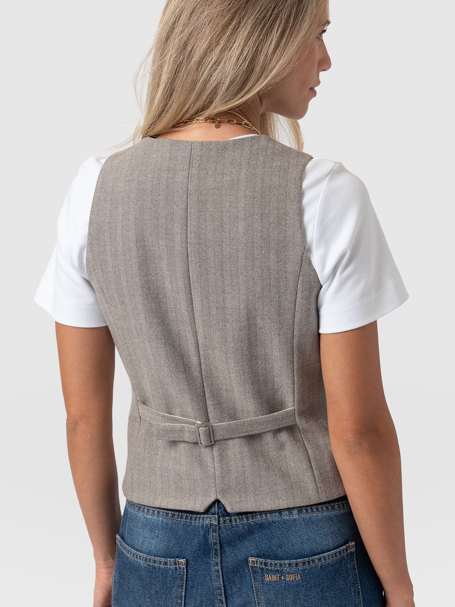 Astrid Waistcoat Brown Herringbone - Women's Blazers | Saint + Sofia® UK
