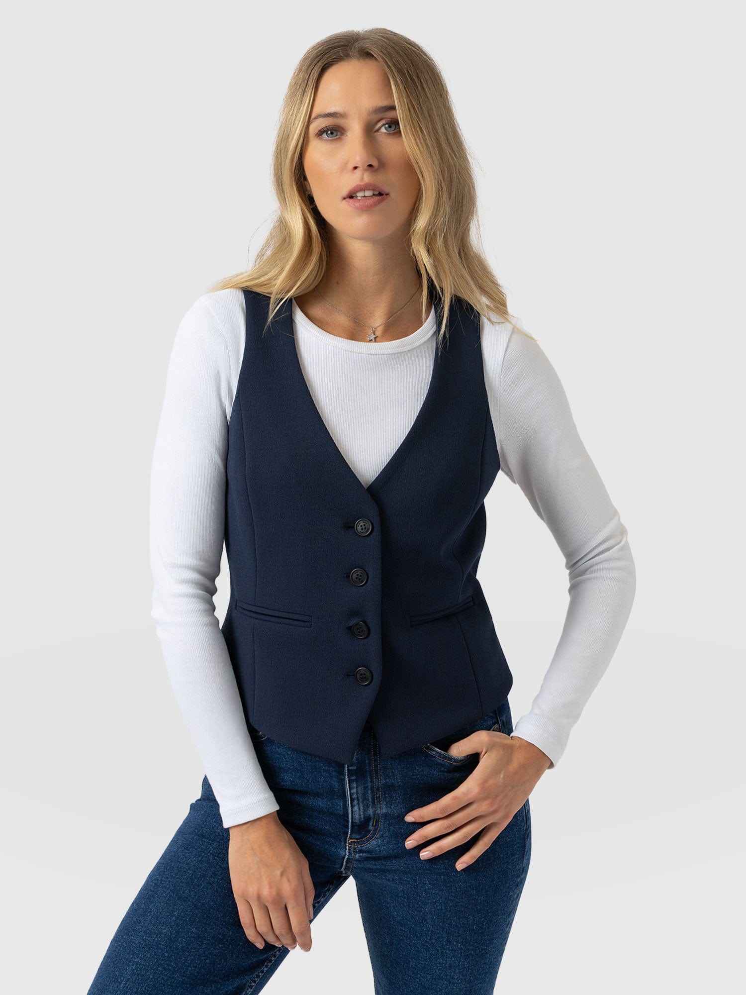 Astrid Waistcoat - Navy - Women's Jackets | Saint + Sofia? UK