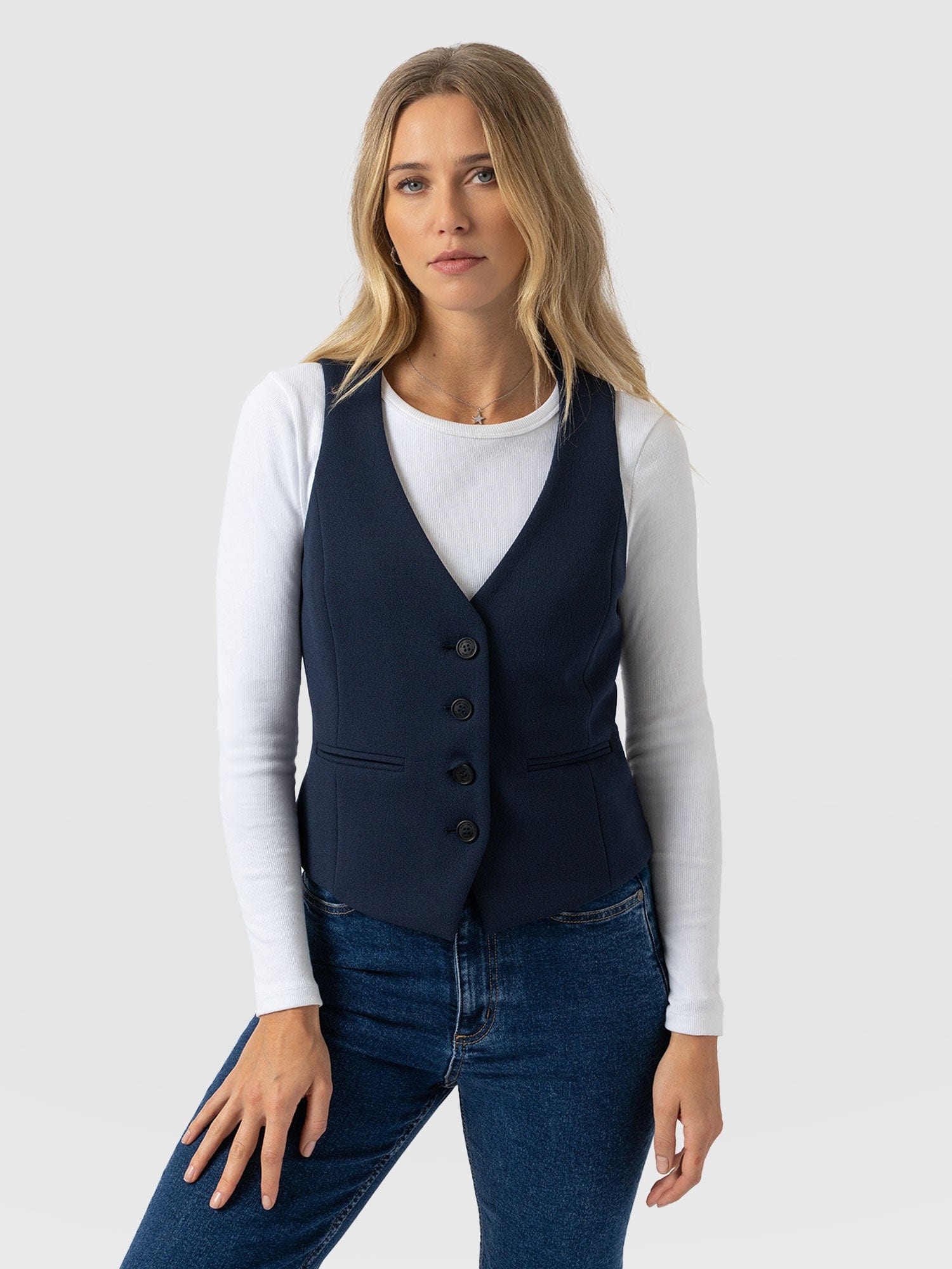 Astrid Waistcoat - Navy - Women's Jackets | Saint + Sofia? UK