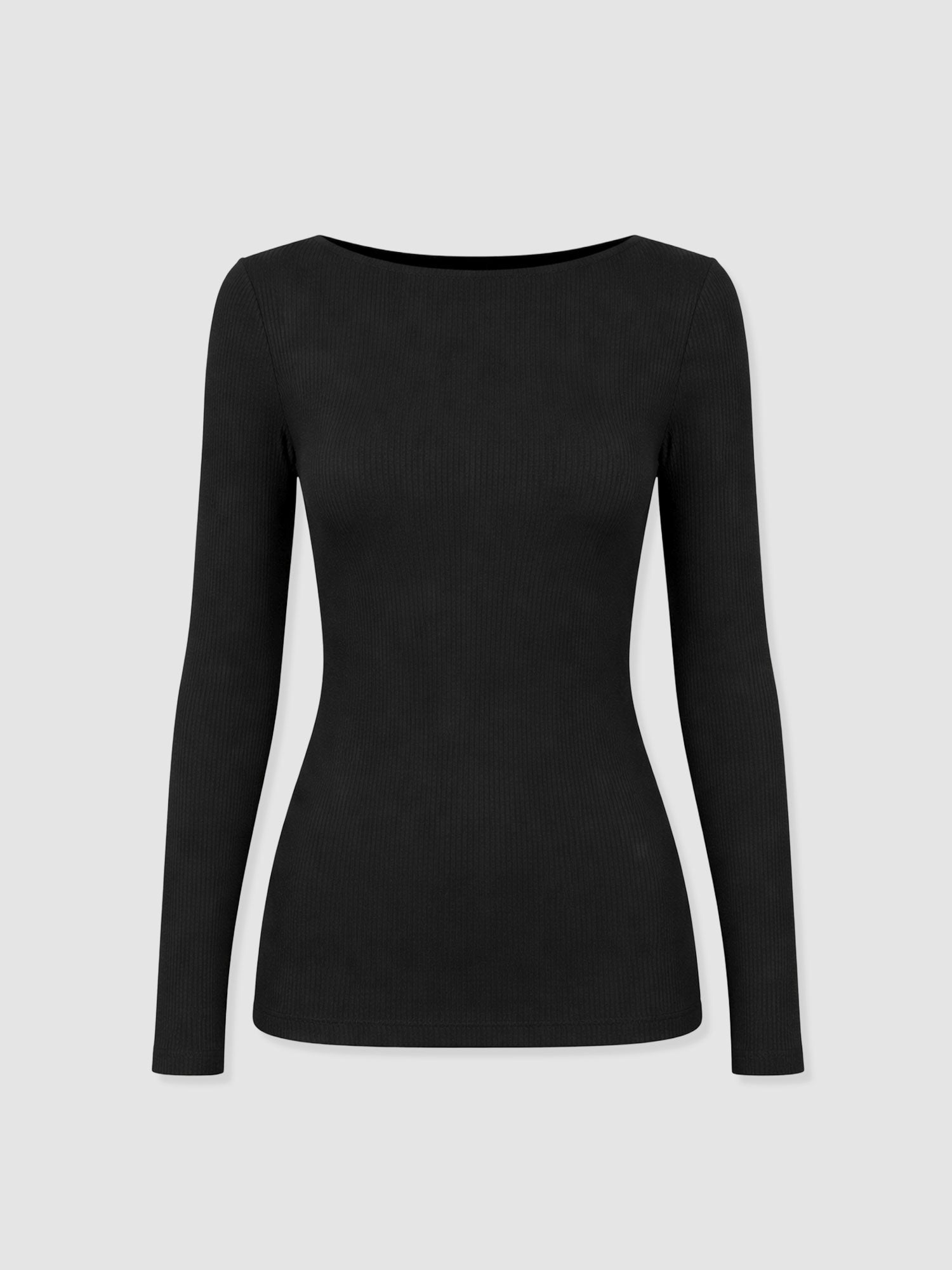 Austen Boat Neck Long Sleeve Tee - Black