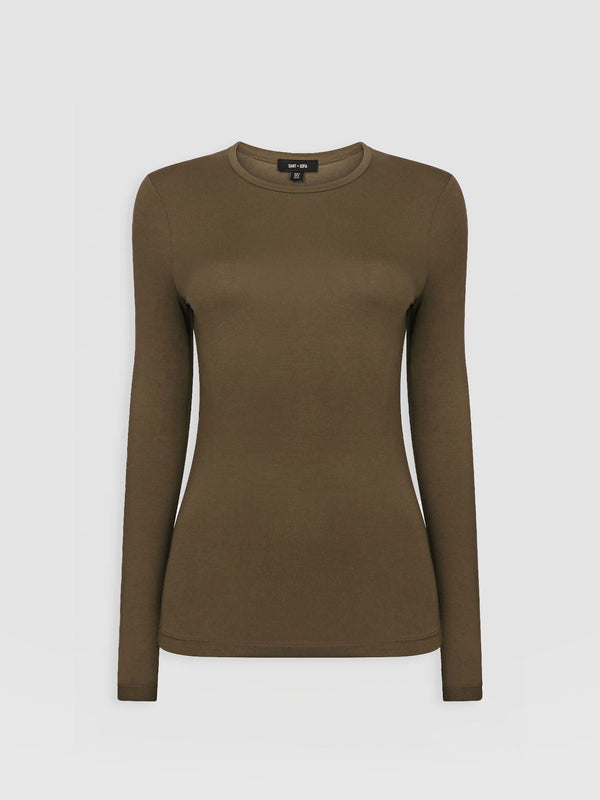 Austen Crew Neck Long Sleeve Tee - Khaki