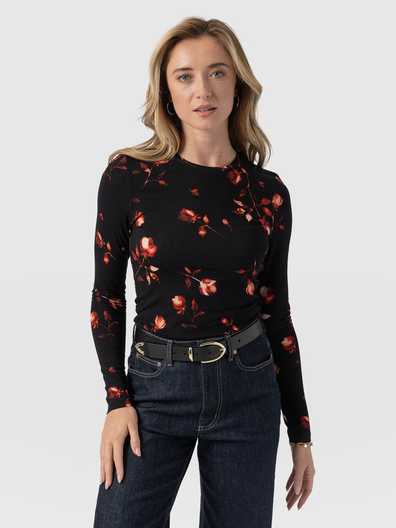 Austen Crew Neck Long Sleeve Tee - Dark Roses