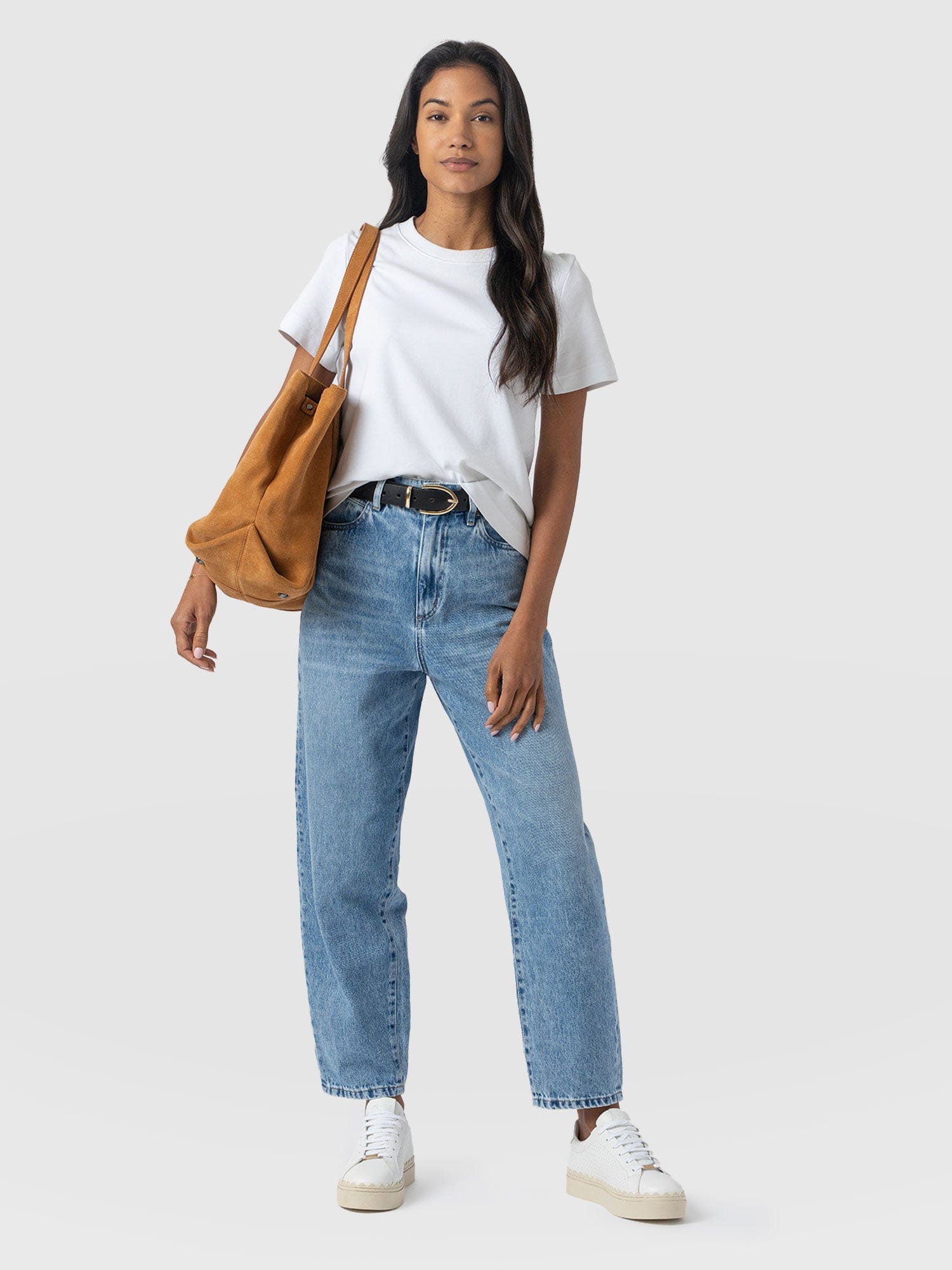 Barrel Leg Jean - Mid Blue - Women's Denims | Saint + Sofia® UK