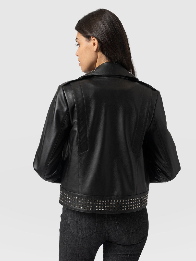 Bonham Studded Biker Jacket - Black