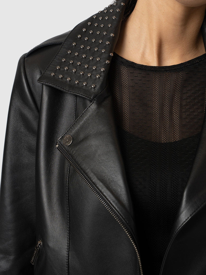 Bonham Studded Biker Jacket - Black