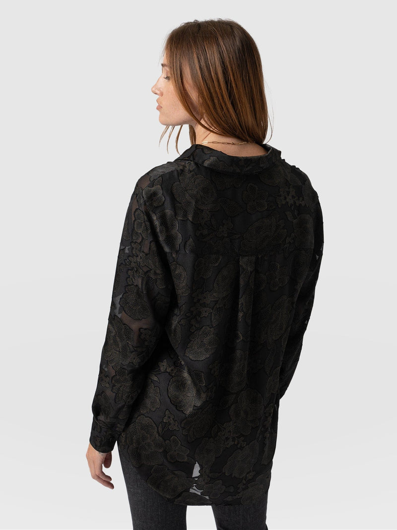 Boyfriend Shirt - Black & Gold Floral Burnout