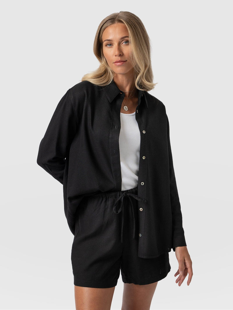 Boyfriend Shirt - Black Linen