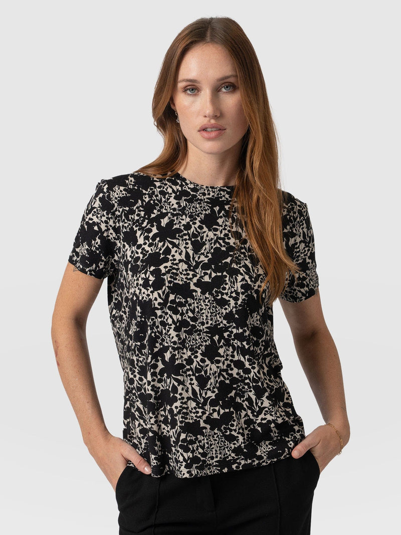 Boyfriend Tee - Black Cream Floral