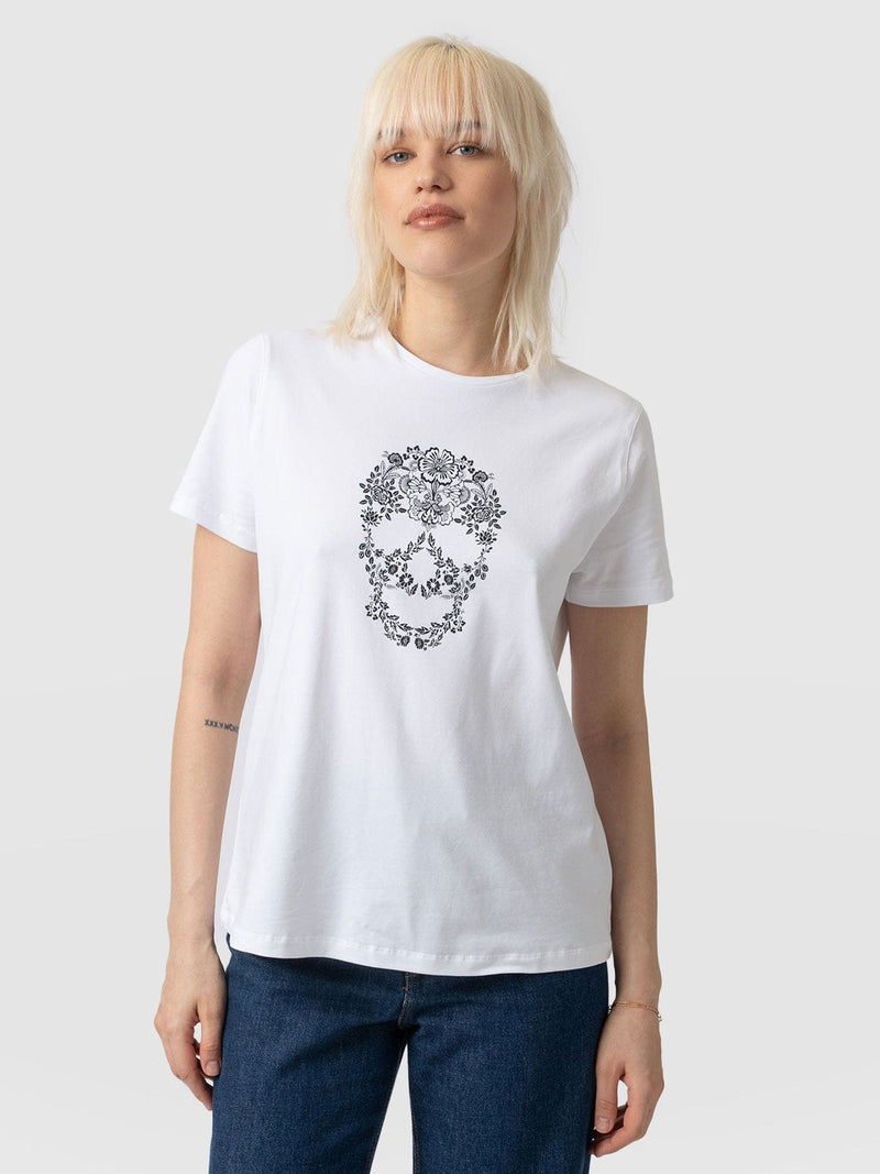 Boyfriend Tee - White Skull