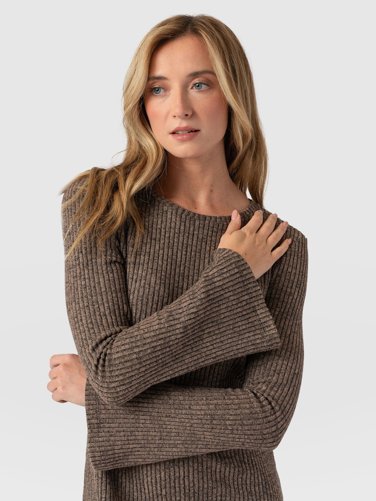 Callie Fluted Midi Dress Beige  - Women's Dresses | Saint + Sofia® UK