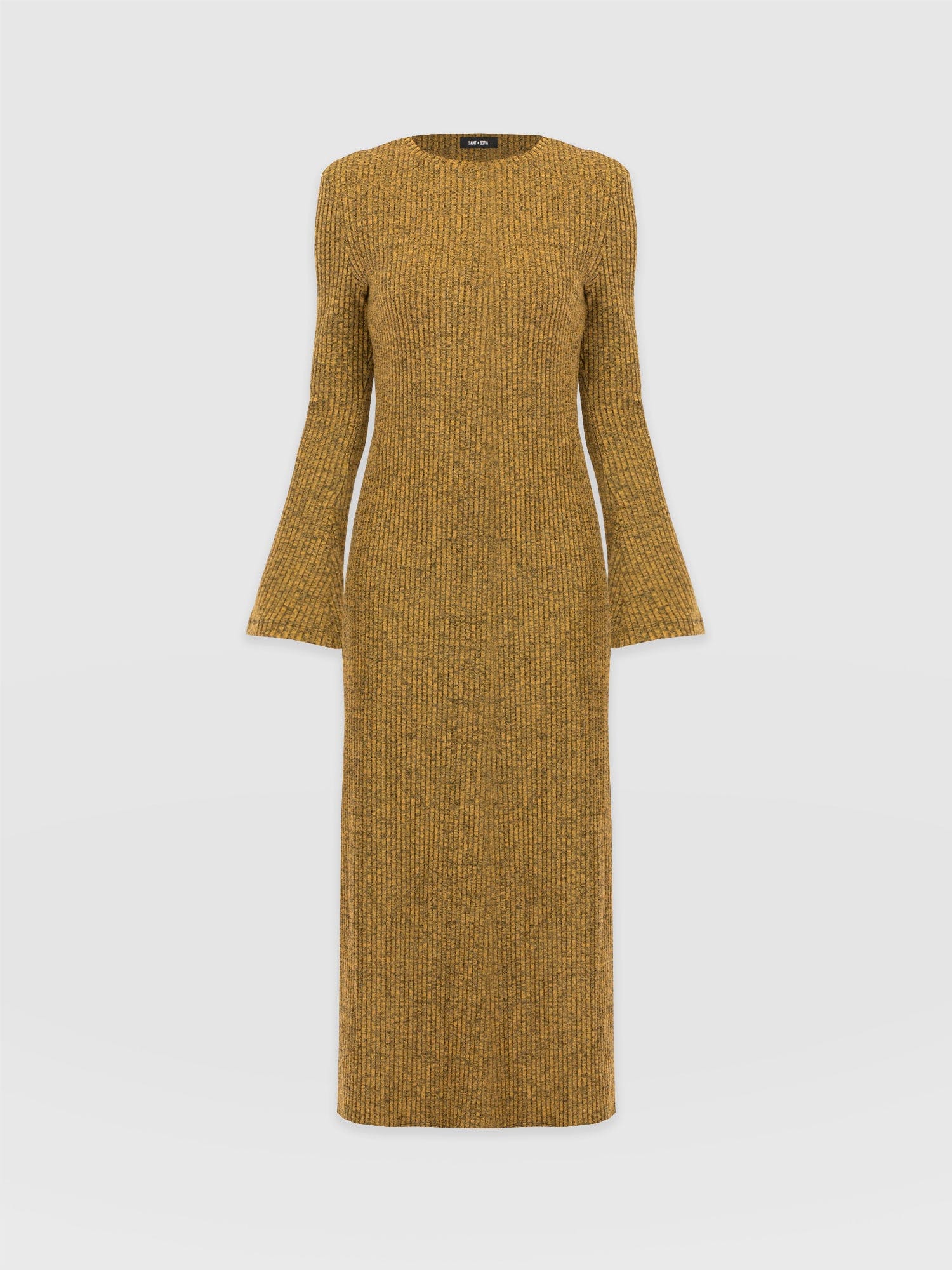 Callie Fluted Midi Dress - Mustard Melange - Women's Dresses | Saint + Sofia® UK