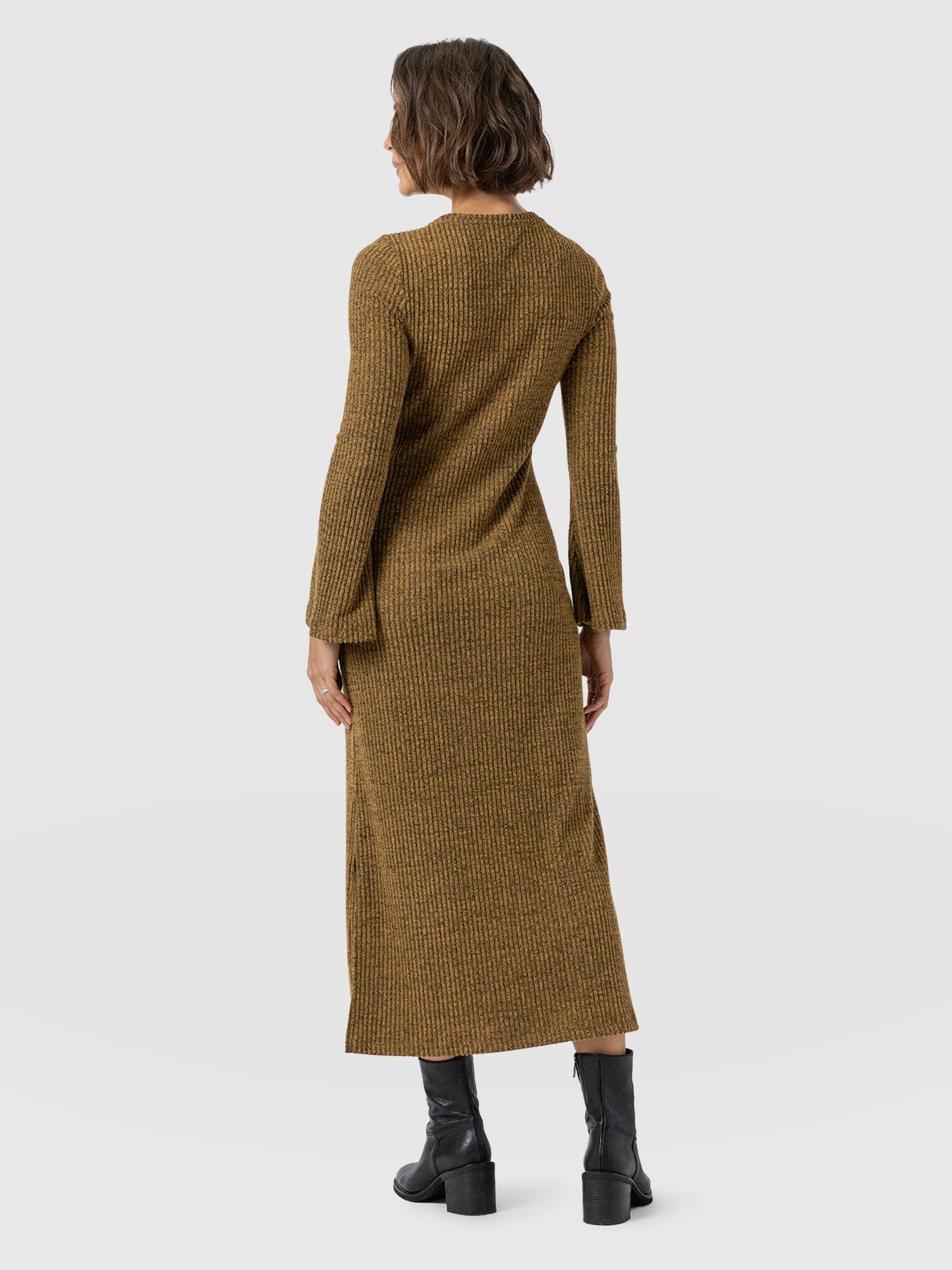 Callie Fluted Midi Dress - Mustard Melange - Women's Dresses | Saint + Sofia® UK