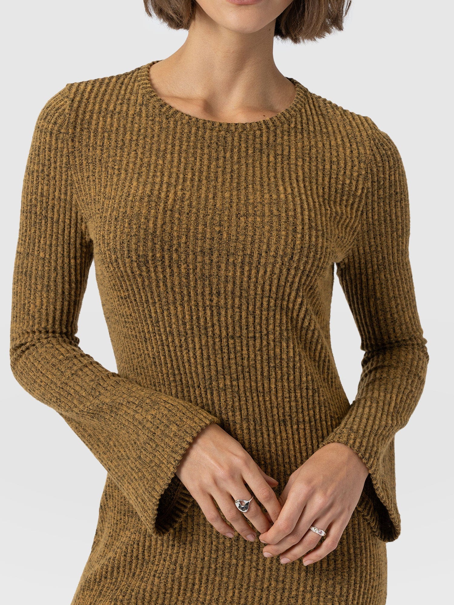 Callie Fluted Midi Dress - Mustard Melange - Women's Dresses | Saint + Sofia® UK