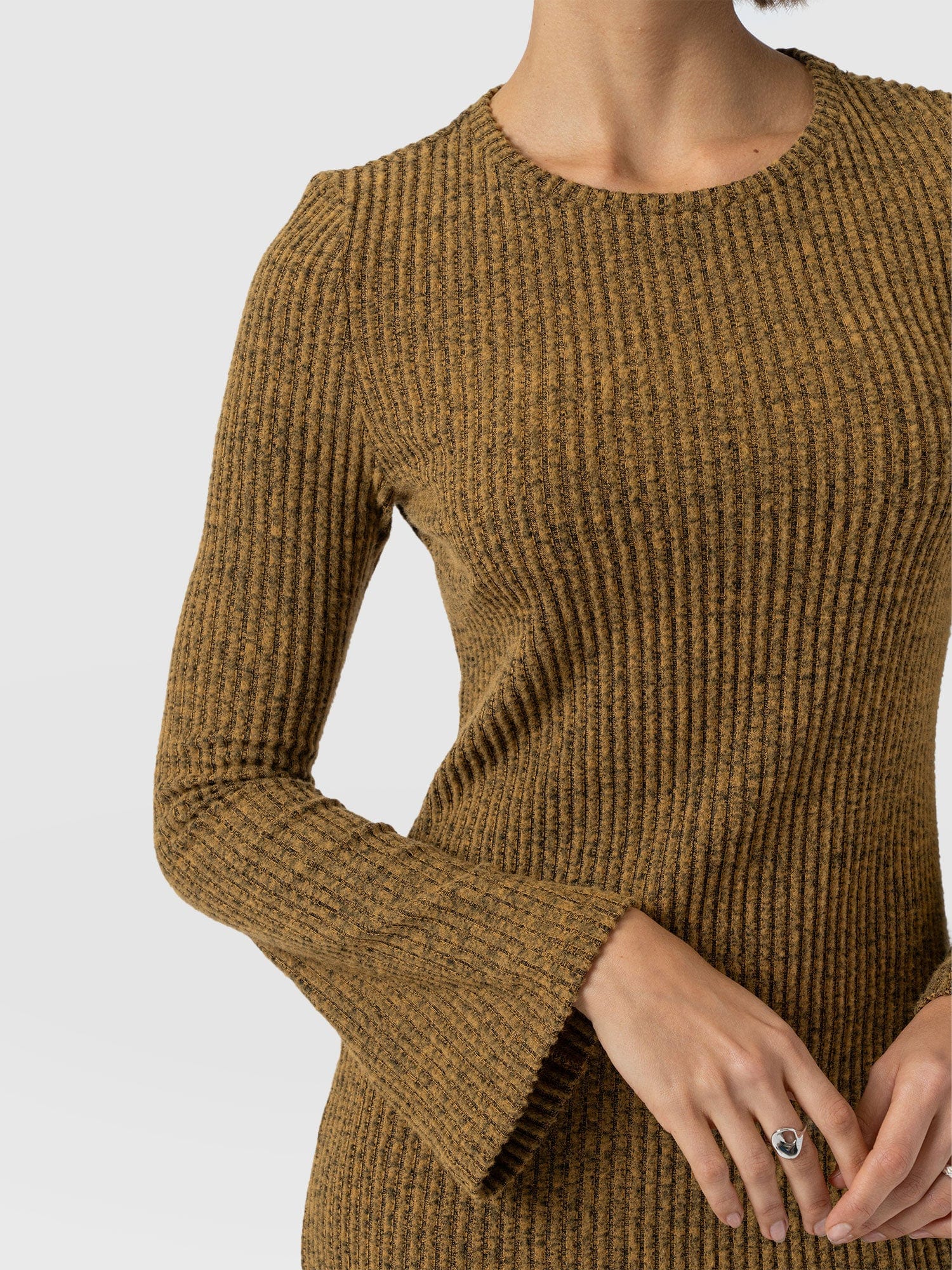 Callie Fluted Midi Dress - Mustard Melange - Women's Dresses | Saint + Sofia® UK