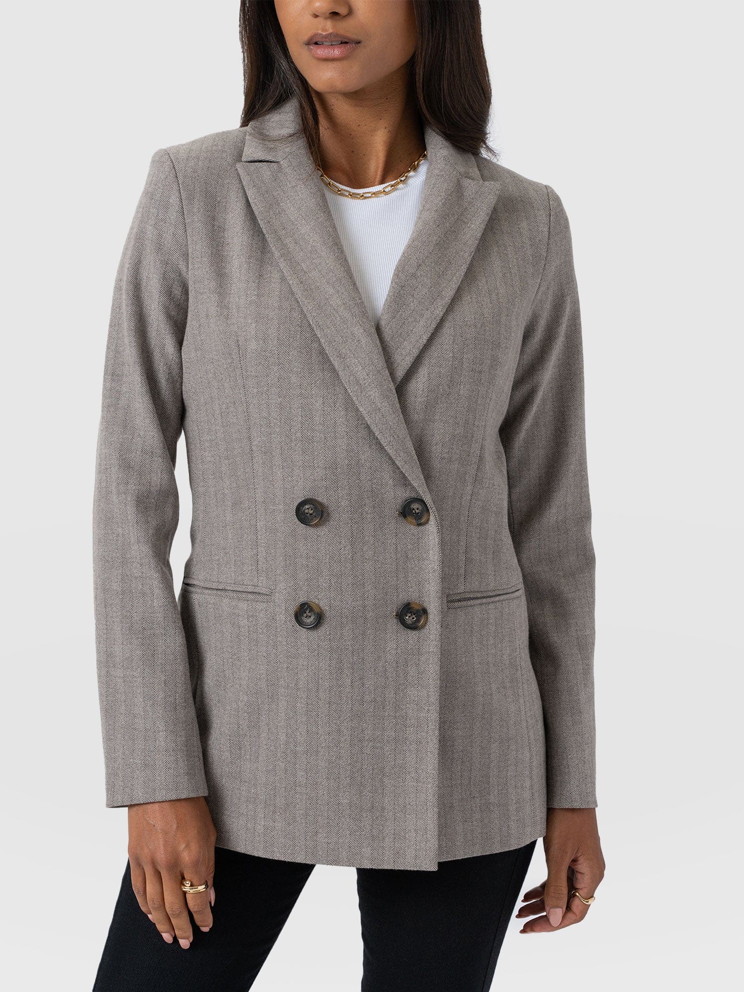 Cambridge Blazer - Brown Herringbone - Women's Jackets | Saint + Sofia® UK